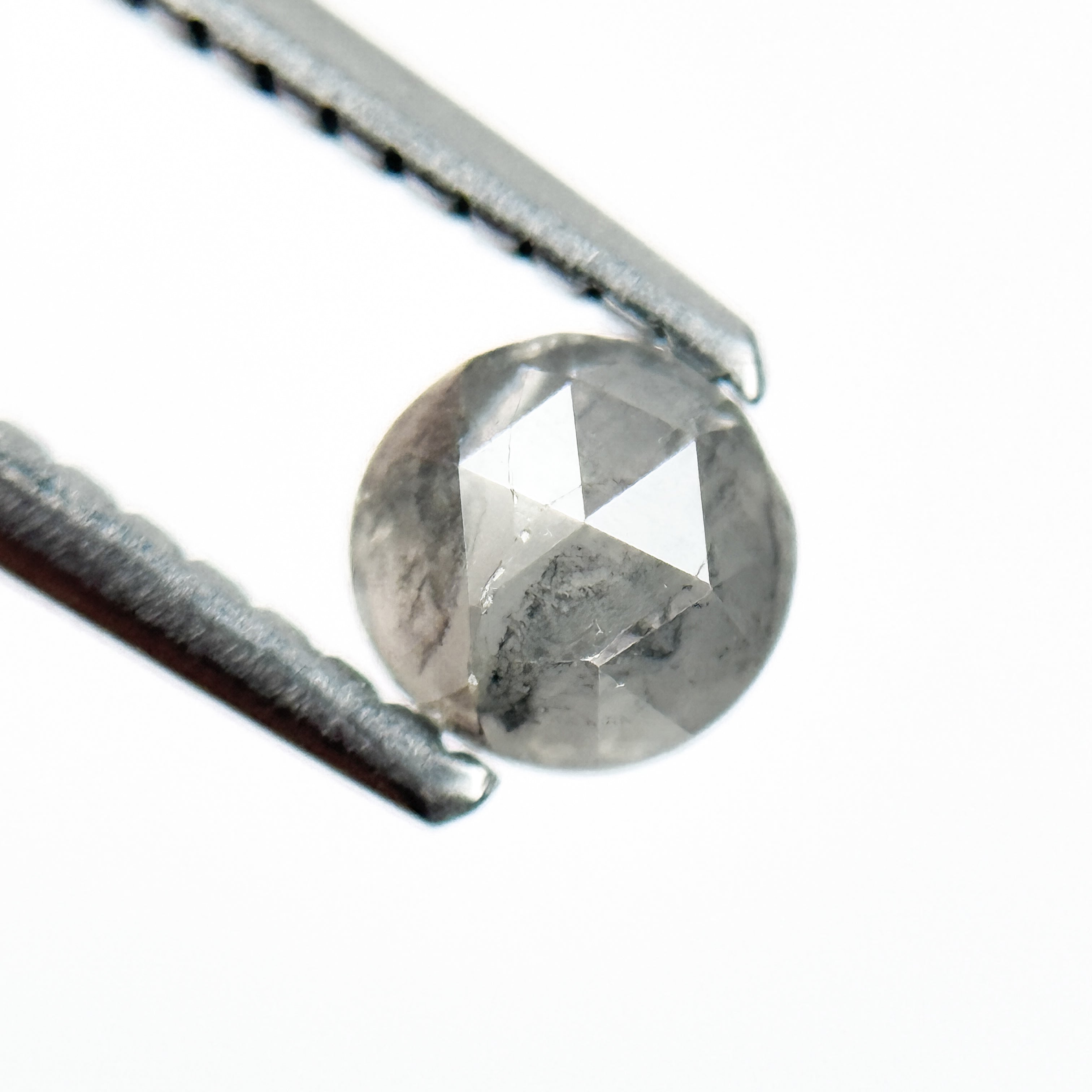 0.51 Ct Round Rose Cut Grey Natural Salt and Pepper Diamond