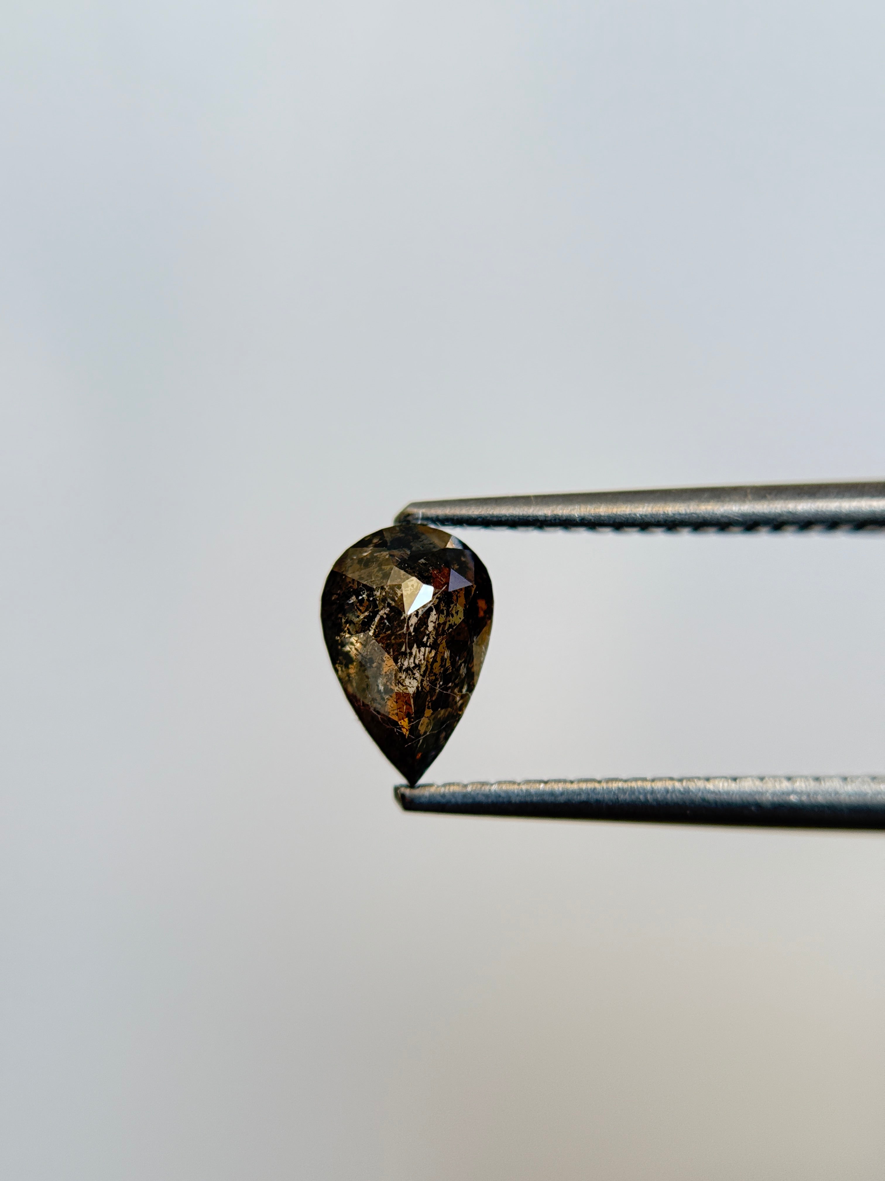 1.09 Ct Pear Rose Cut Grey Natural Salt and Pepper Diamond
