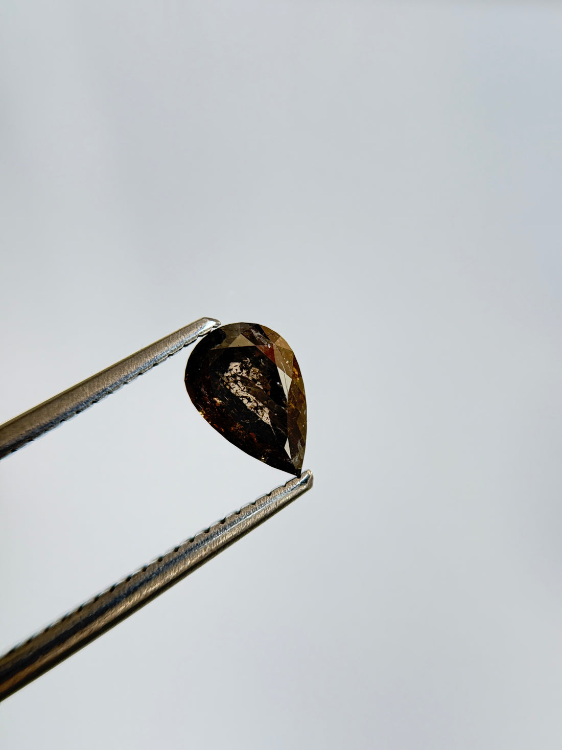 1.09 Ct Pear Rose Cut Grey Natural Salt and Pepper Diamond