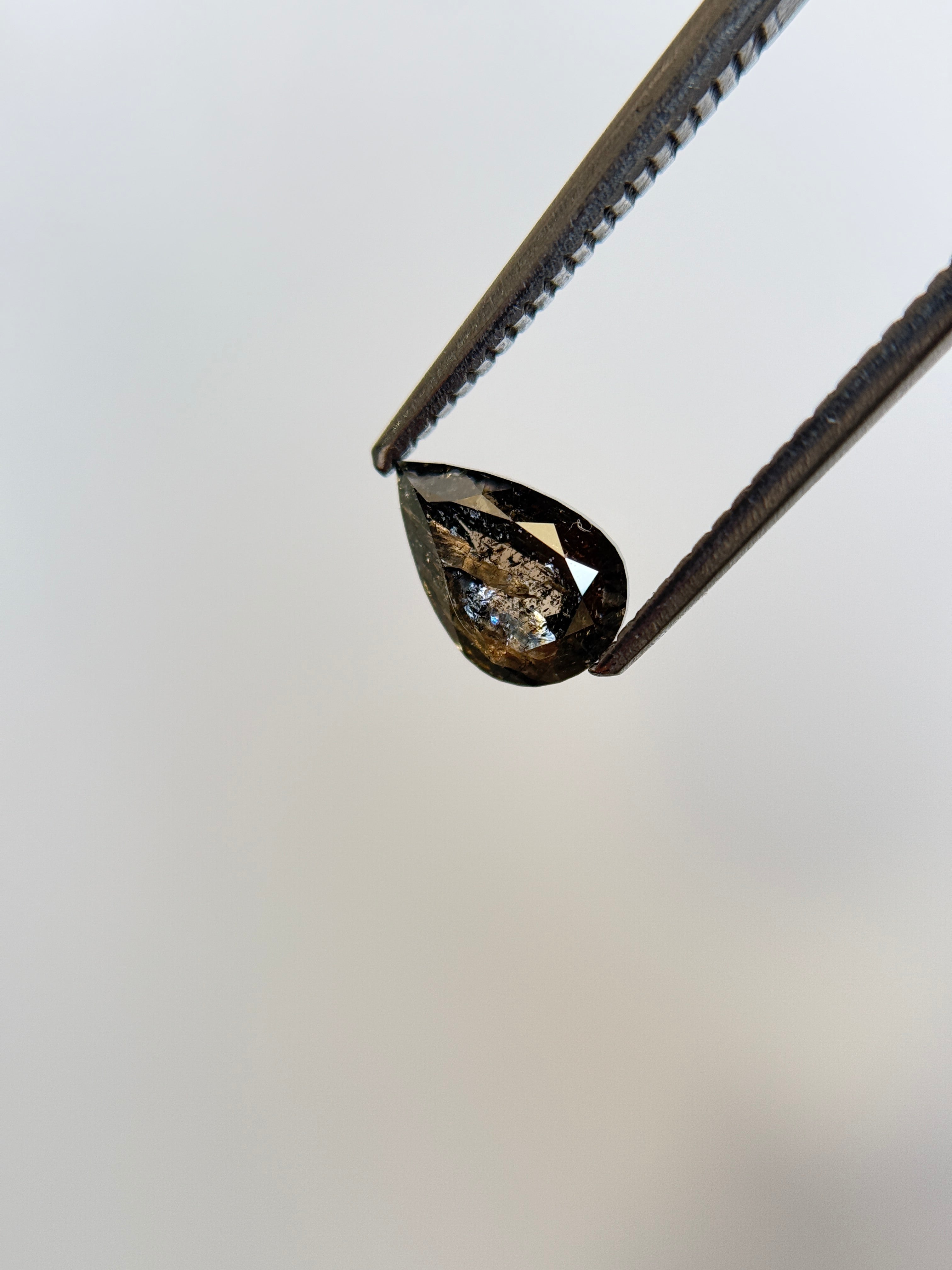 1.09 Ct Pear Rose Cut Grey Natural Salt and Pepper Diamond