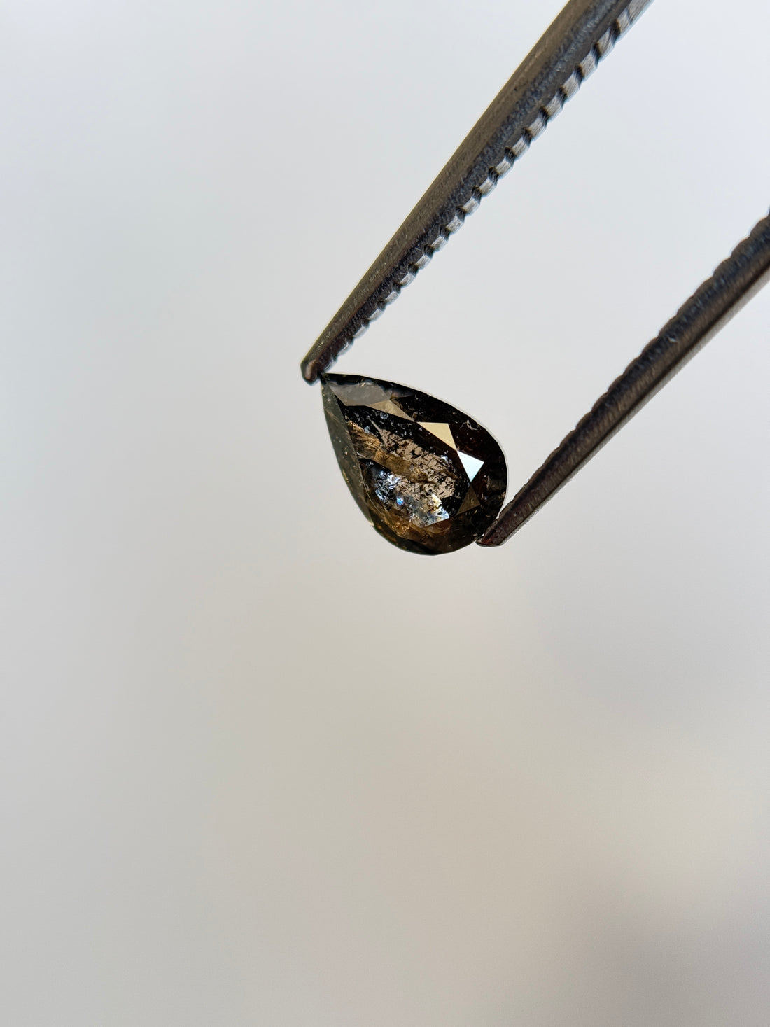 1.09 Ct Pear Rose Cut Grey Natural Salt and Pepper Diamond