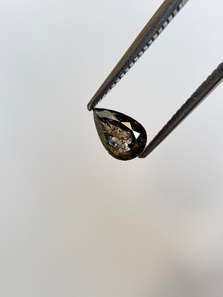 1.09 Ct Pear Rose Cut Grey Natural Salt and Pepper Diamond