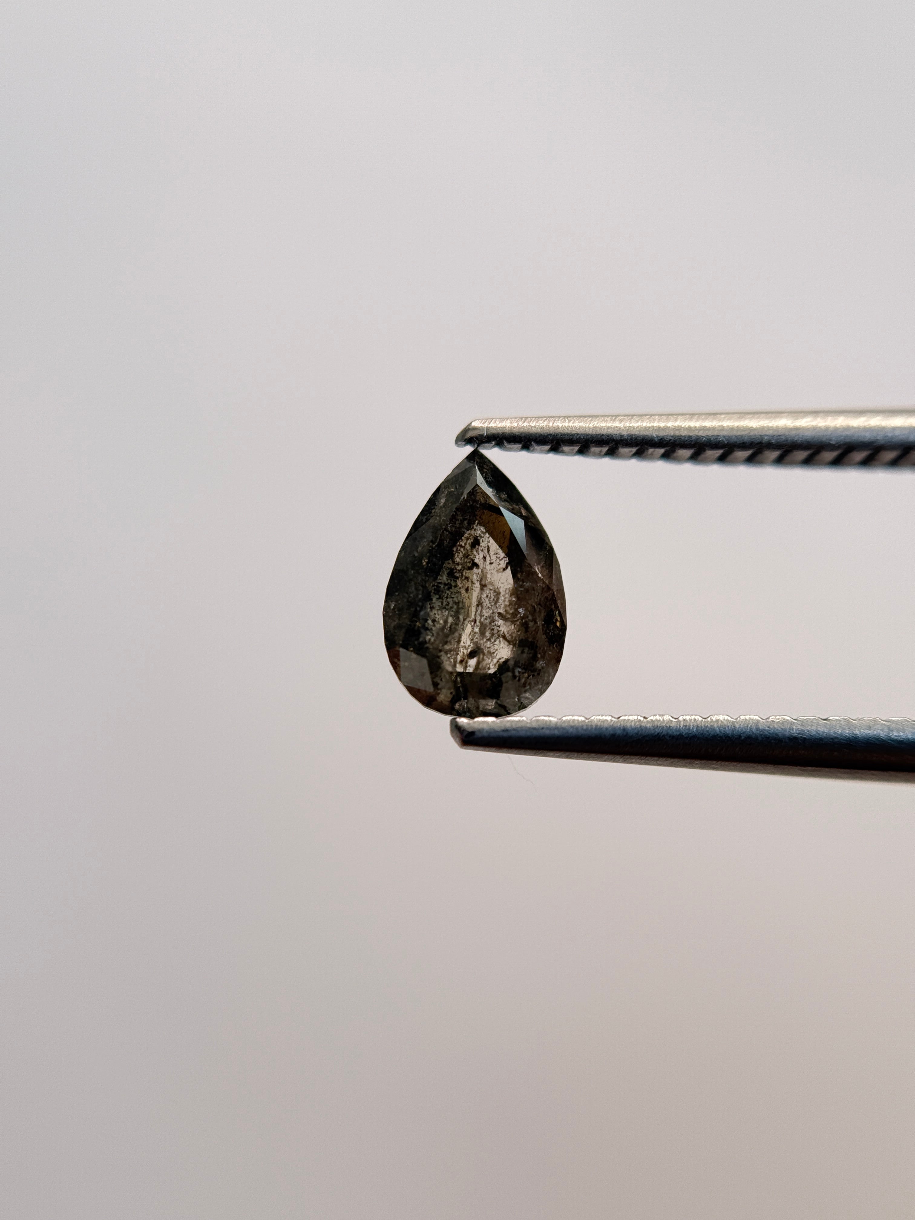 0.77 Ct Pear Rose Cut Grey Natural Salt and Pepper Diamond