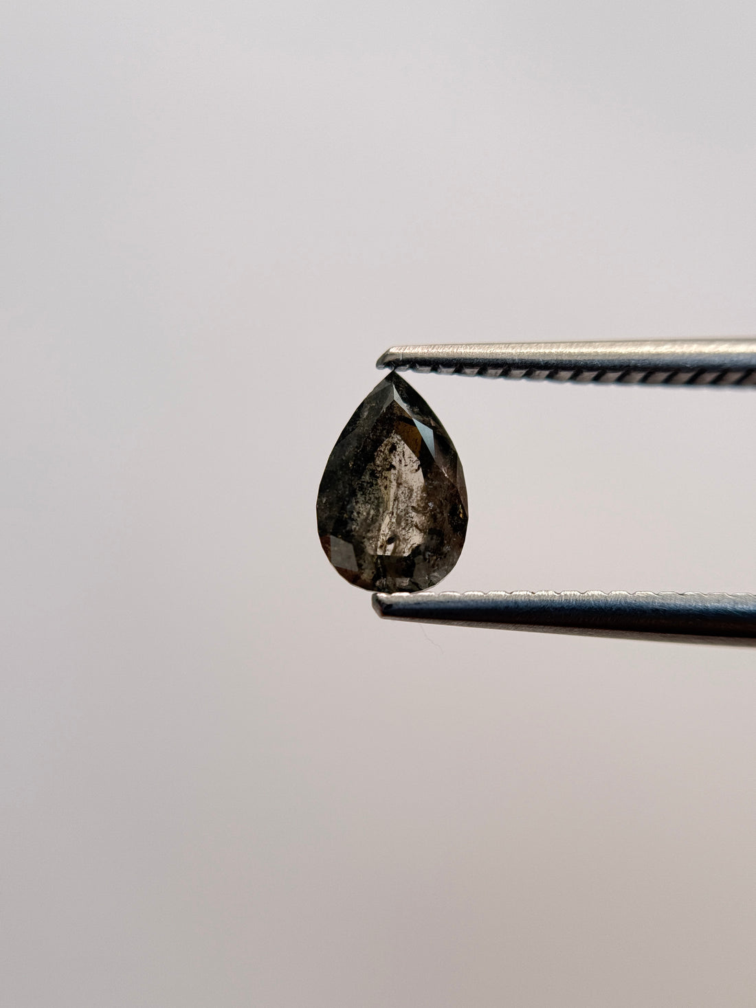 0.77 Ct Pear Rose Cut Grey Natural Salt and Pepper Diamond