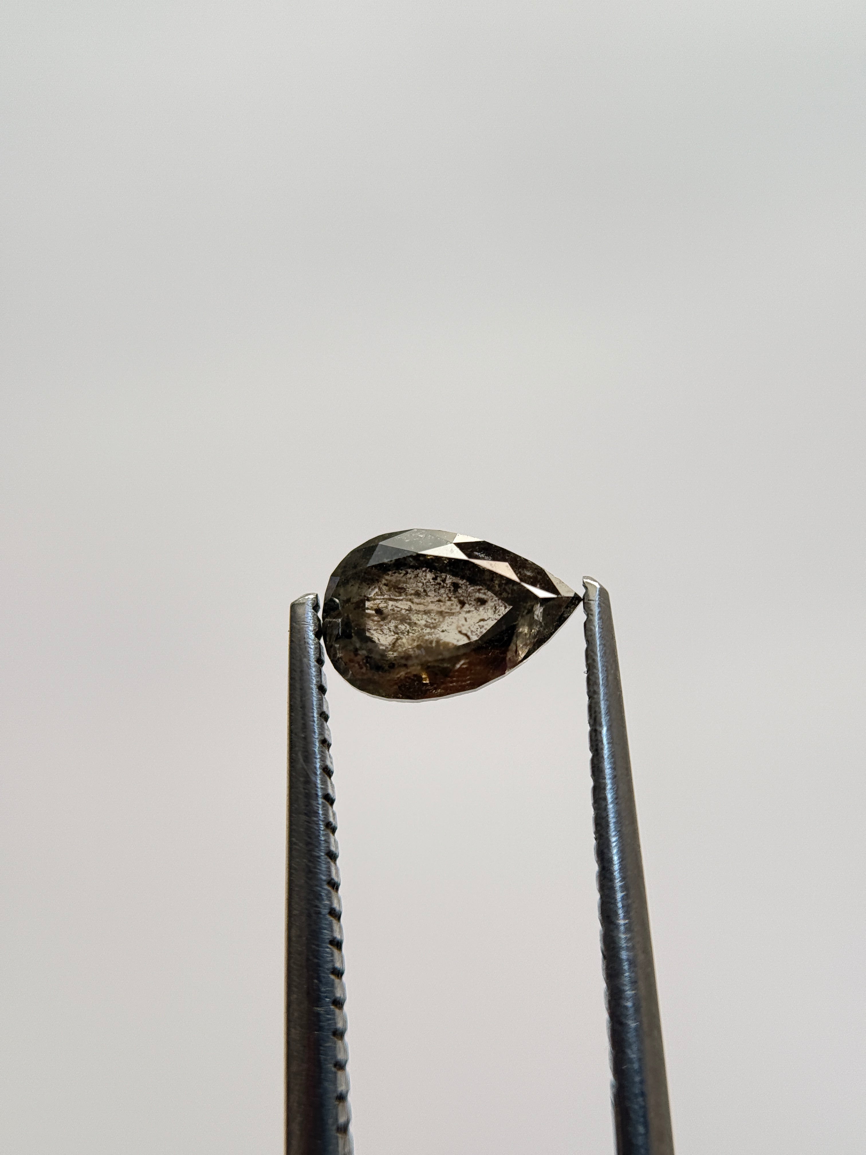 0.77 Ct Pear Rose Cut Grey Natural Salt and Pepper Diamond