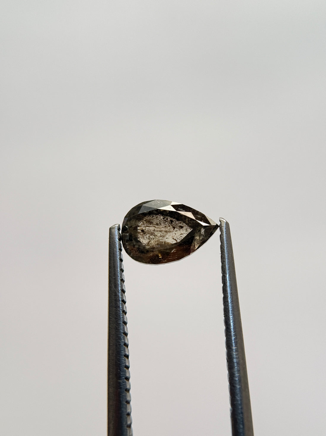 0.77 Ct Pear Rose Cut Grey Natural Salt and Pepper Diamond