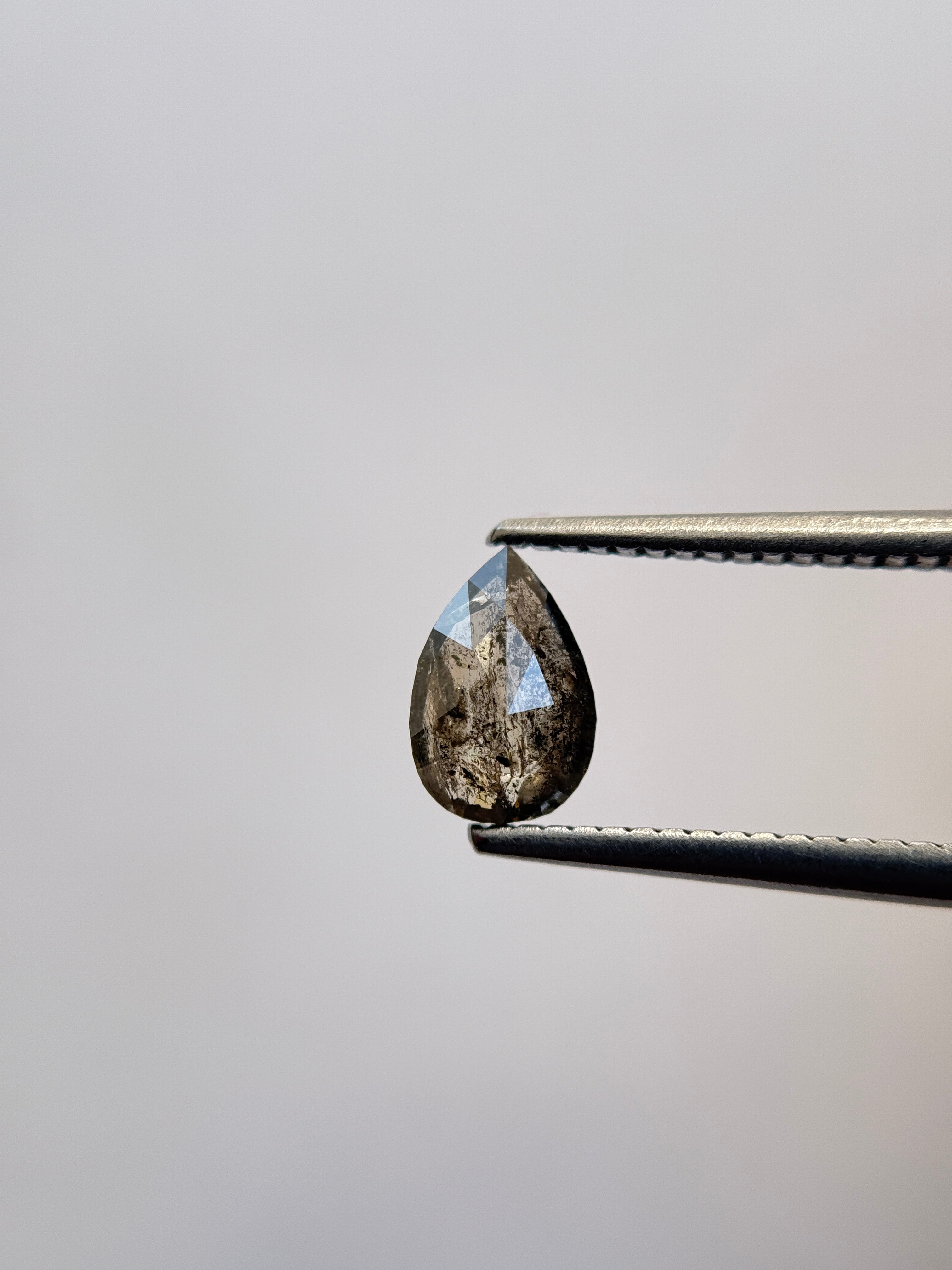 0.77 Ct Pear Rose Cut Grey Natural Salt and Pepper Diamond