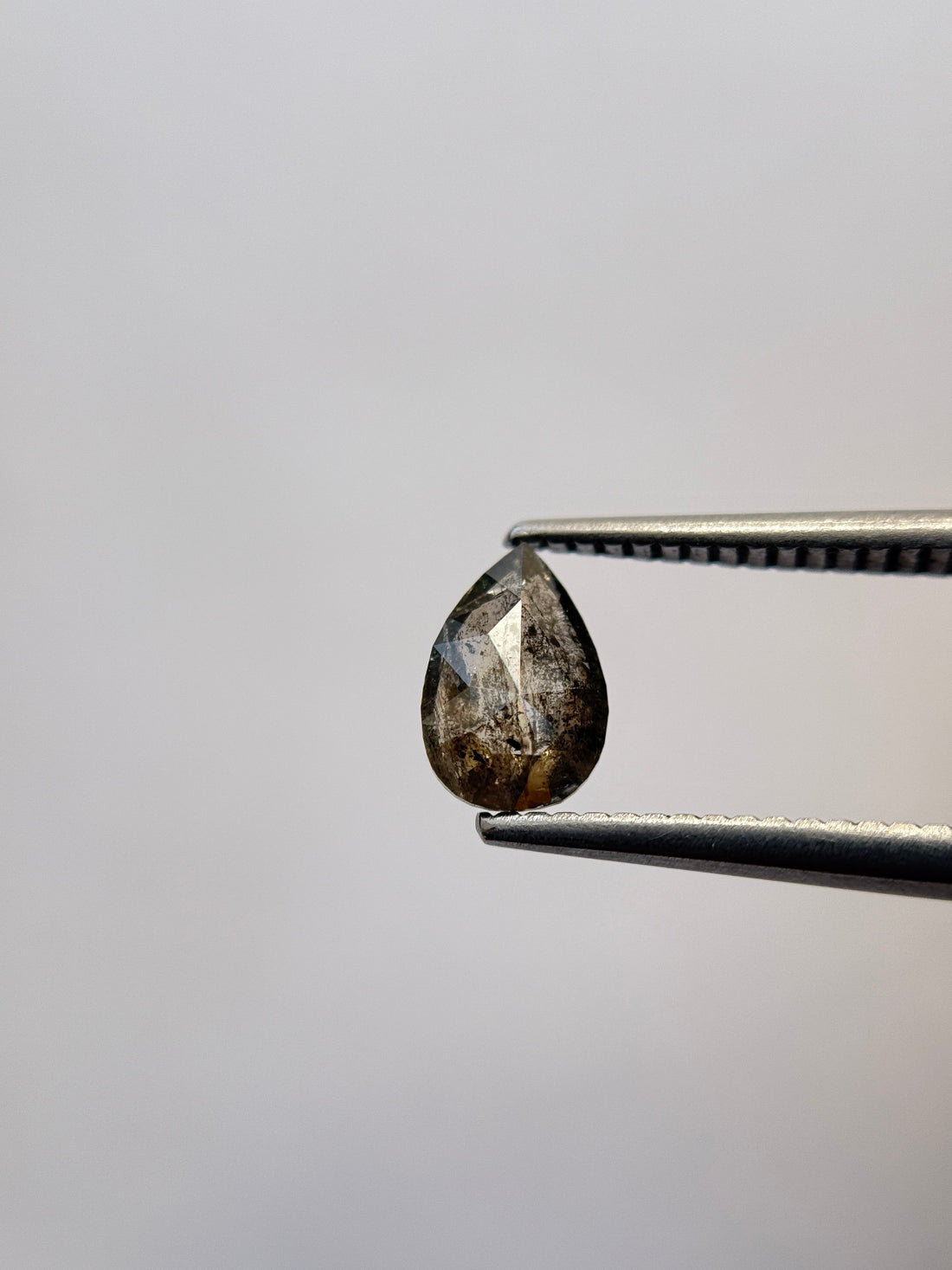 0.77 Ct Pear Rose Cut Grey Natural Salt and Pepper Diamond