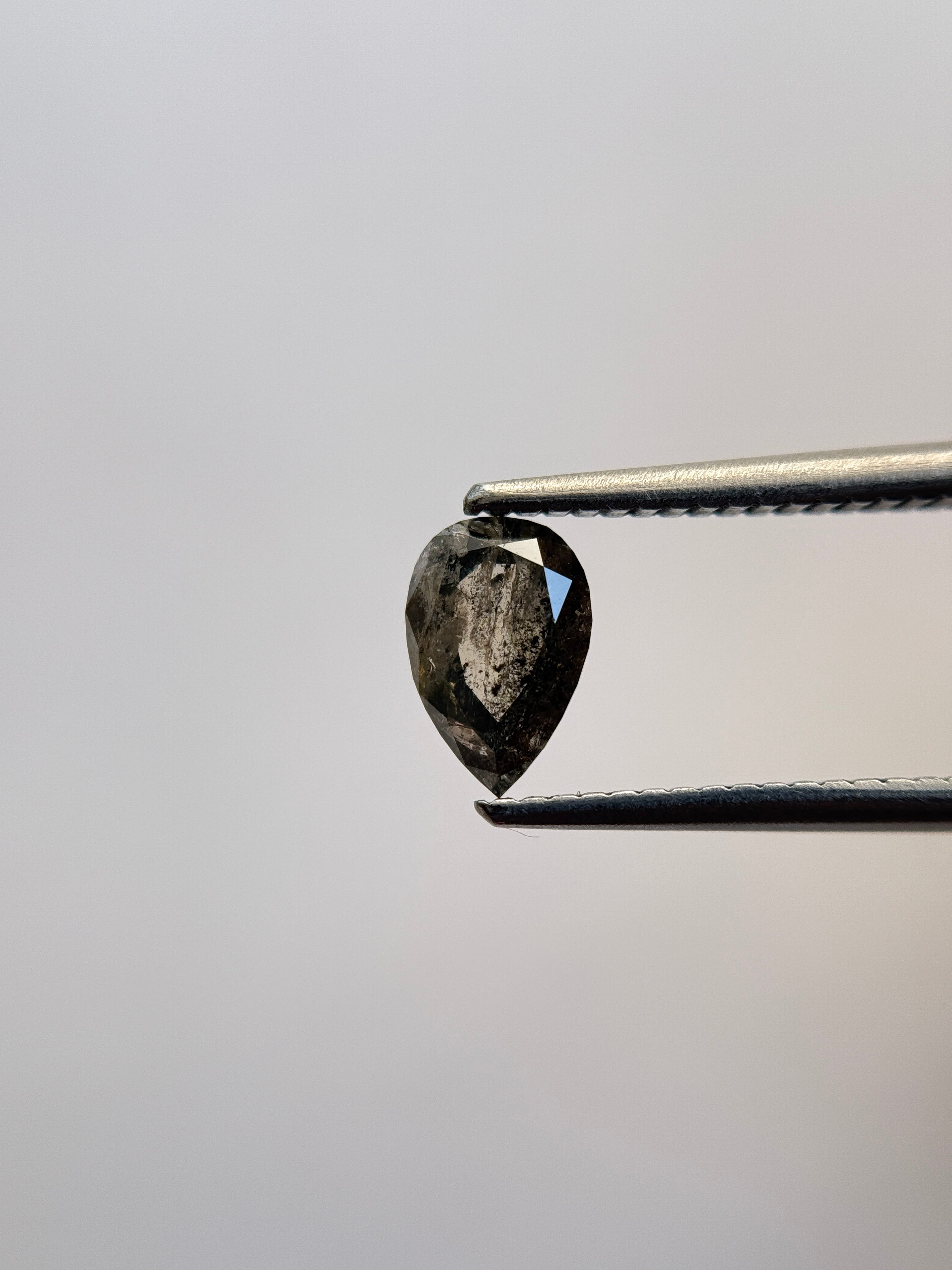 0.77 Ct Pear Rose Cut Grey Natural Salt and Pepper Diamond