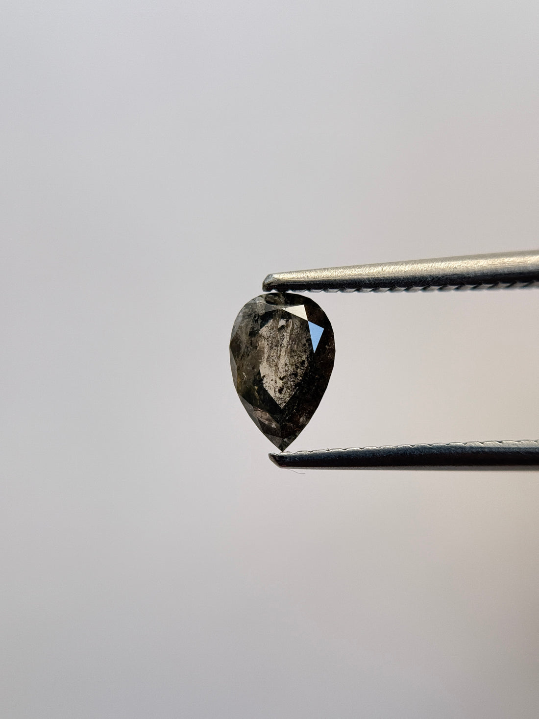 0.77 Ct Pear Rose Cut Grey Natural Salt and Pepper Diamond