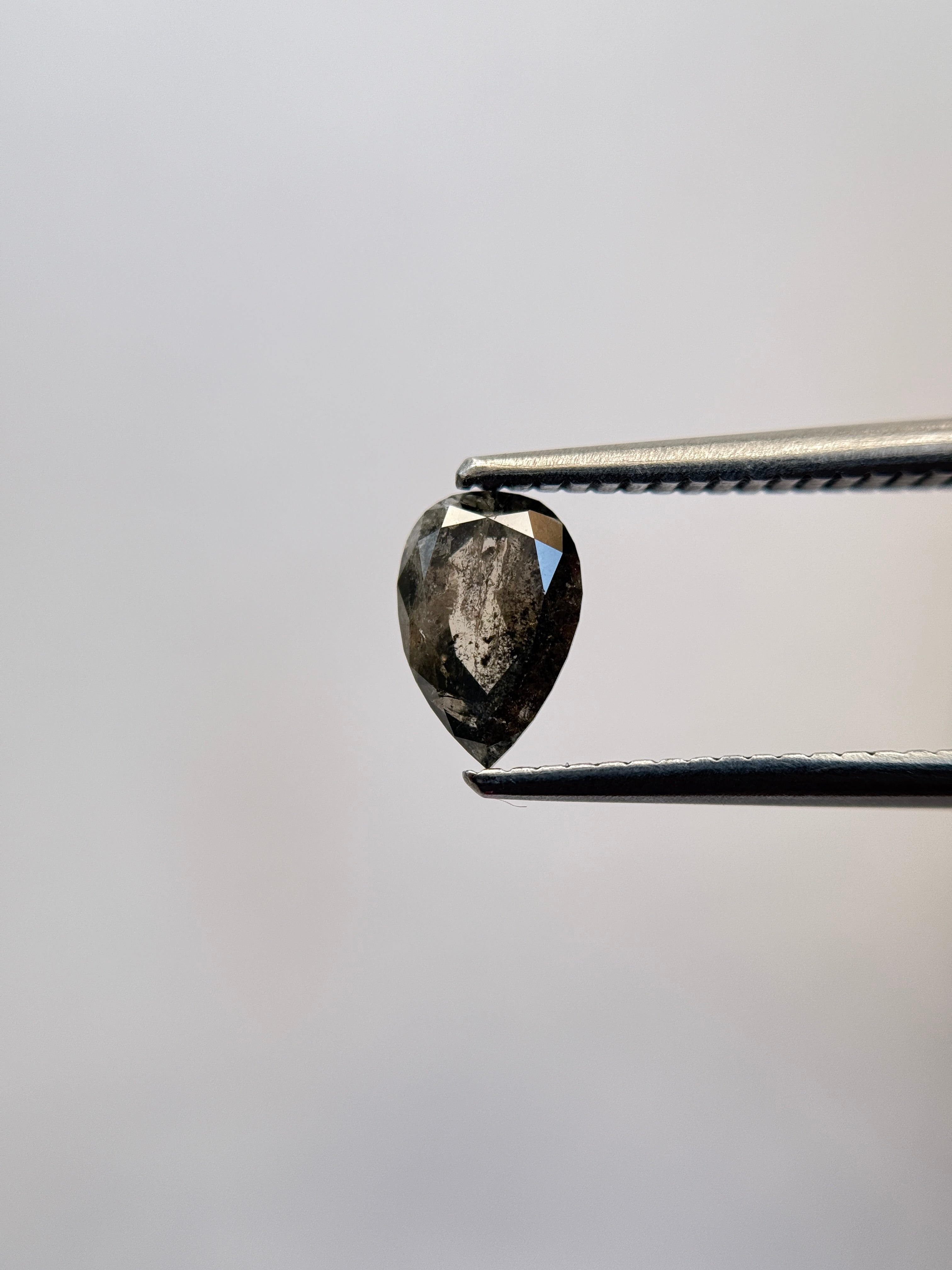 0.77 Ct Pear Rose Cut Grey Natural Salt and Pepper Diamond