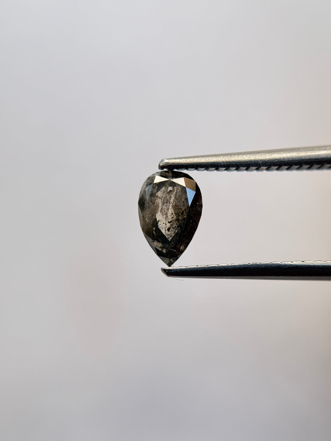 0.77 Ct Pear Rose Cut Grey Natural Salt and Pepper Diamond