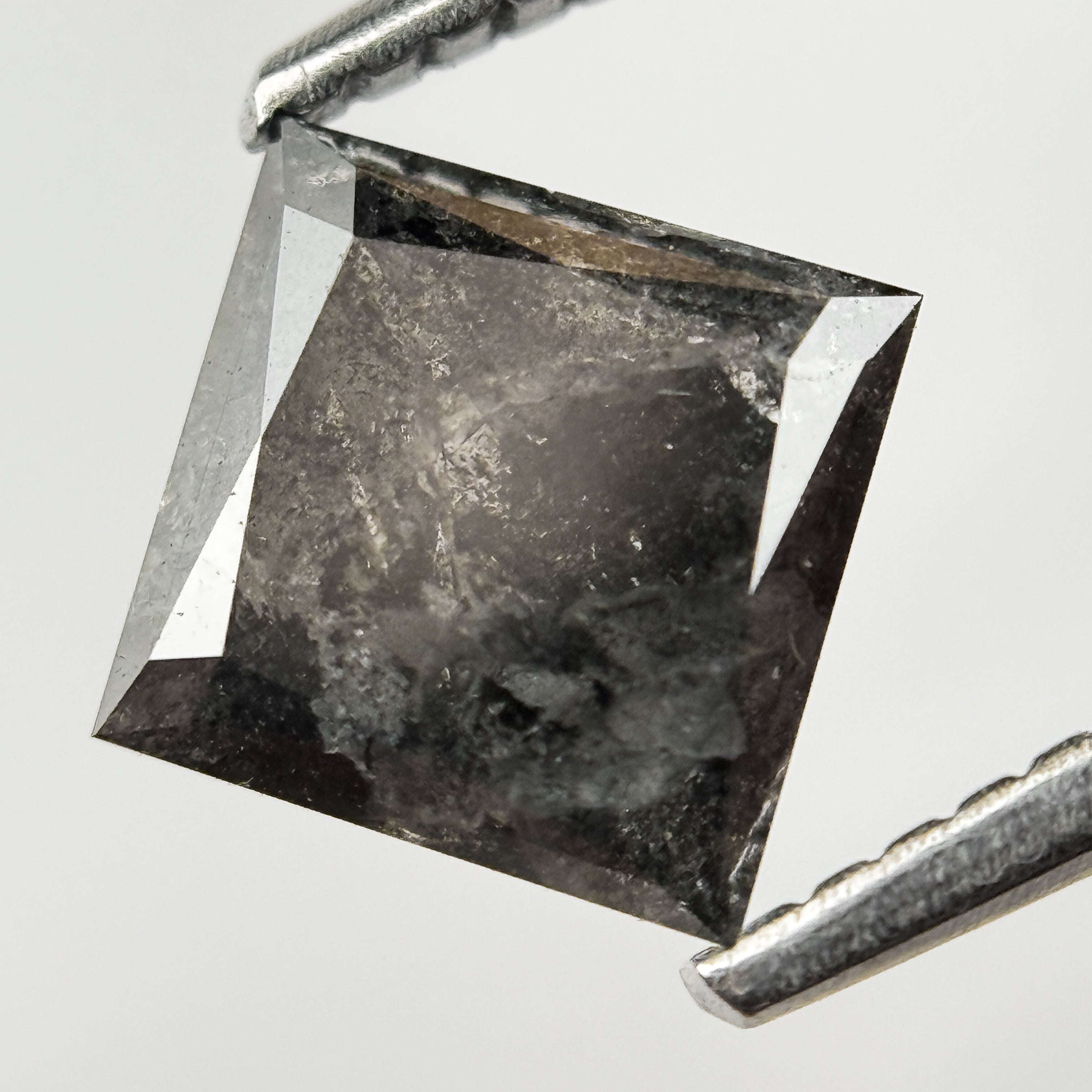 1.33 Ct Princess Rose Cut Grey Natural Salt and Pepper Diamond