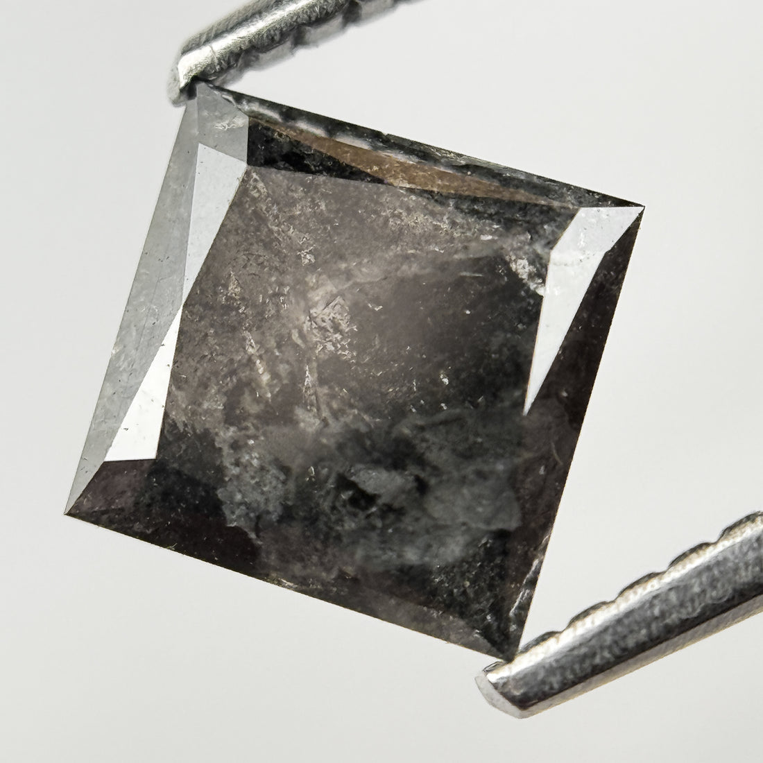 1.33 Ct Princess Rose Cut Grey Natural Salt and Pepper Diamond