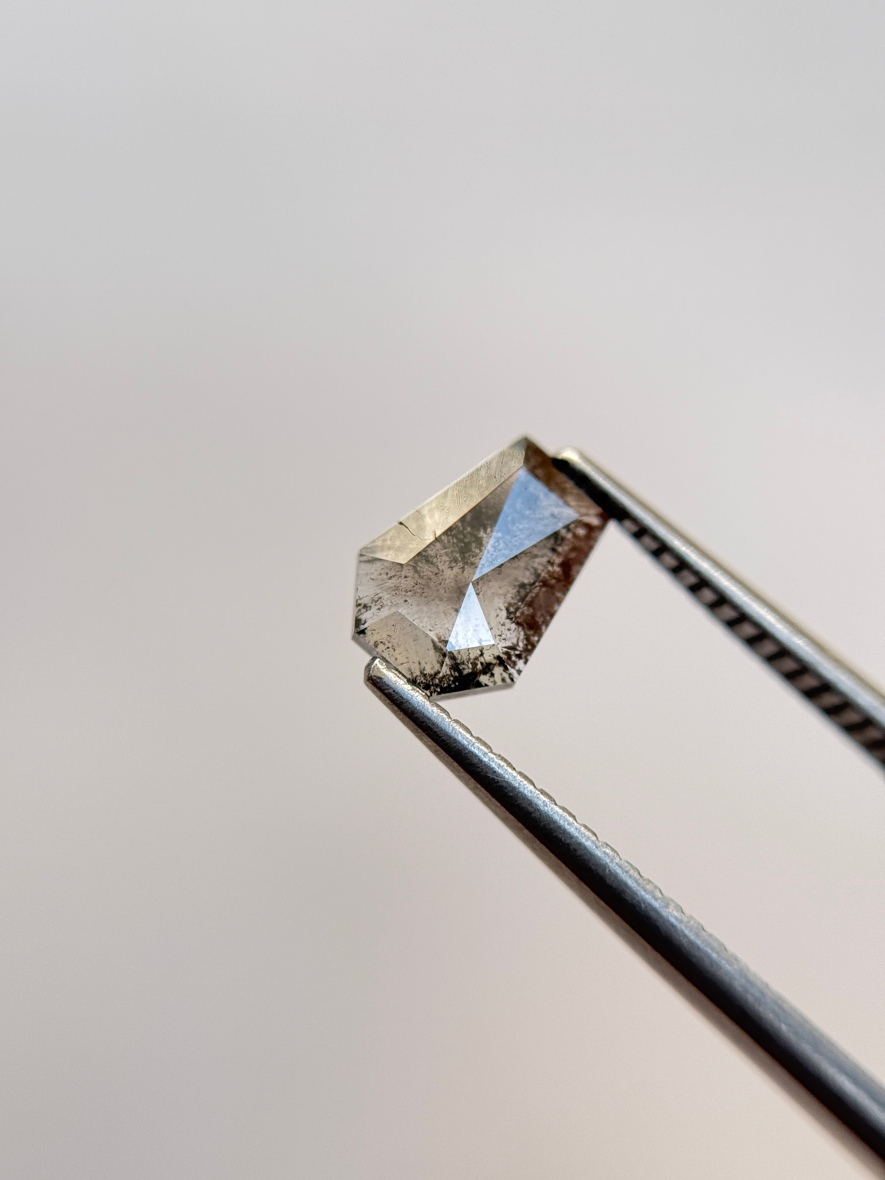 1.04 Ct Coffin Rose Cut Grey Natural Salt and Pepper Diamond