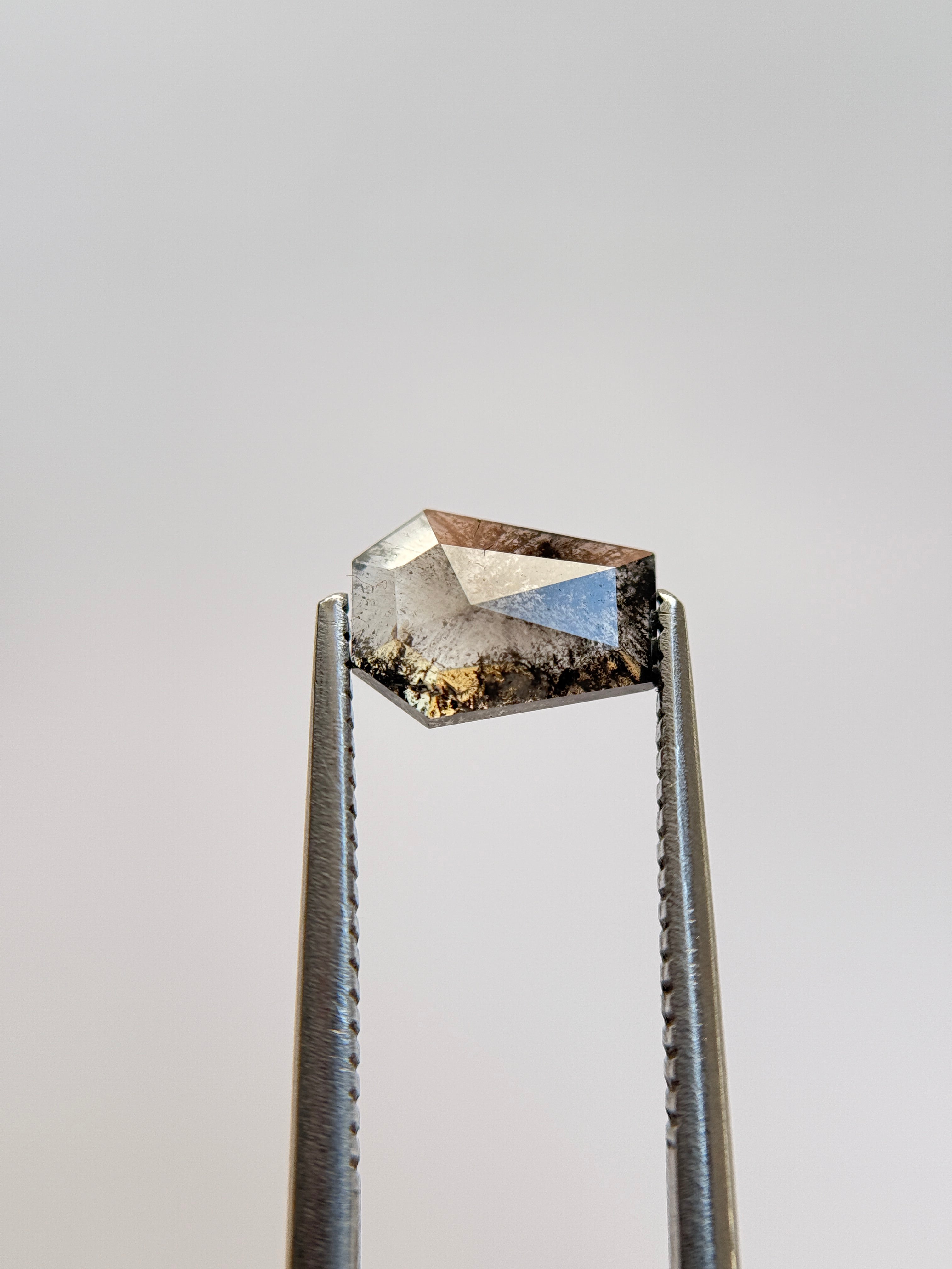 1.04 Ct Coffin Rose Cut Grey Natural Salt and Pepper Diamond