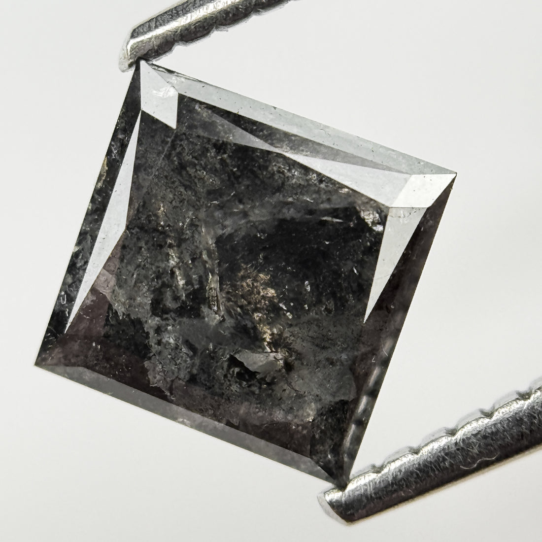 1.33 Ct Princess Rose Cut Grey Natural Salt and Pepper Diamond