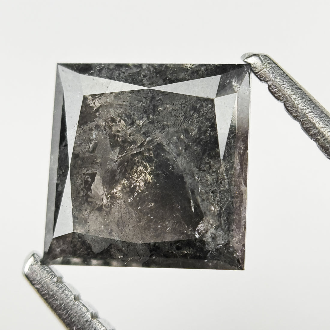 1.33 Ct Princess Rose Cut Grey Natural Salt and Pepper Diamond