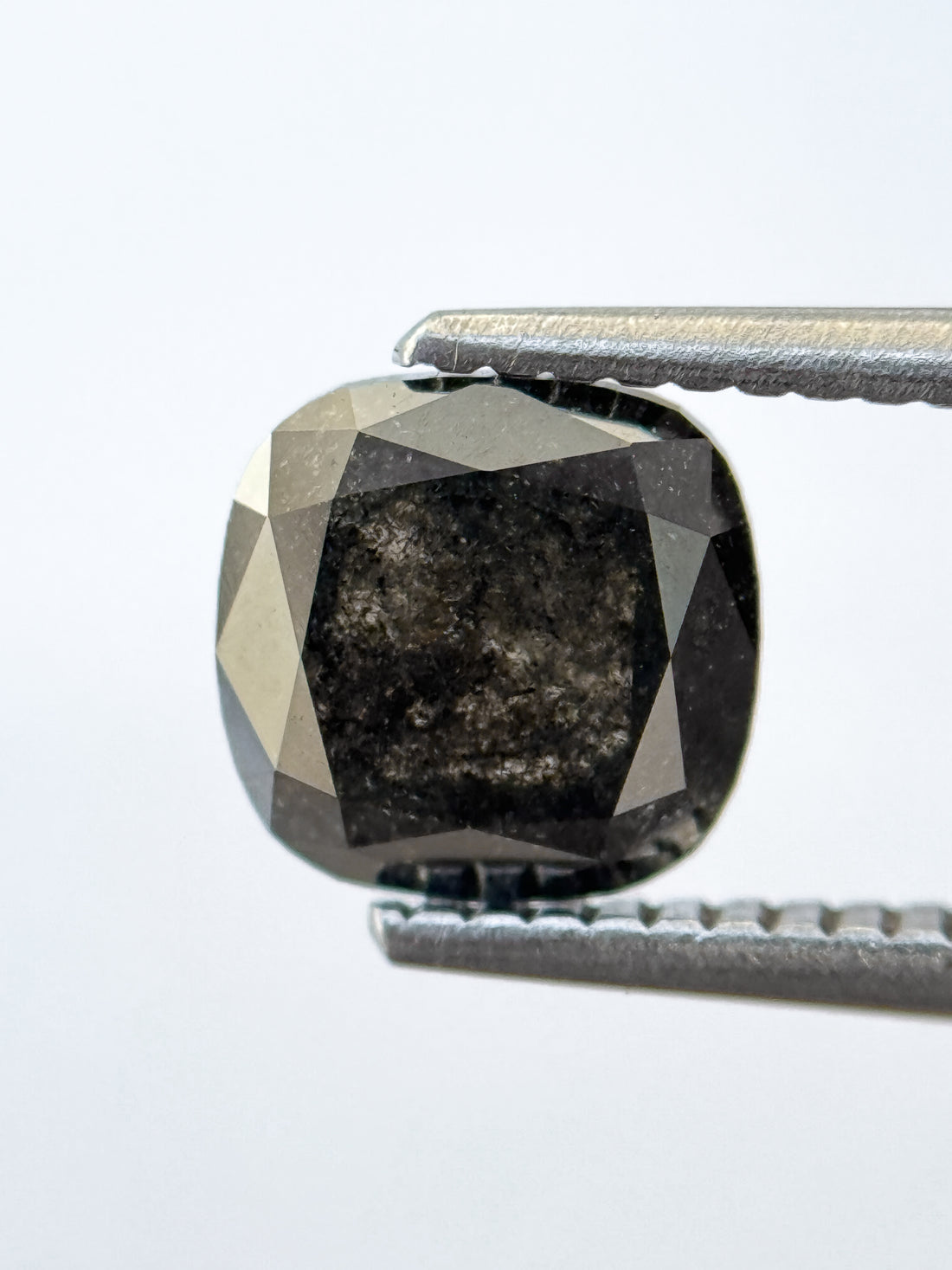 1.86 Ct Cushion Rose Cut Grey Natural Salt and Pepper Diamond