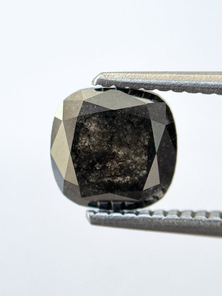 1.86 Ct Cushion Rose Cut Grey Natural Salt and Pepper Diamond