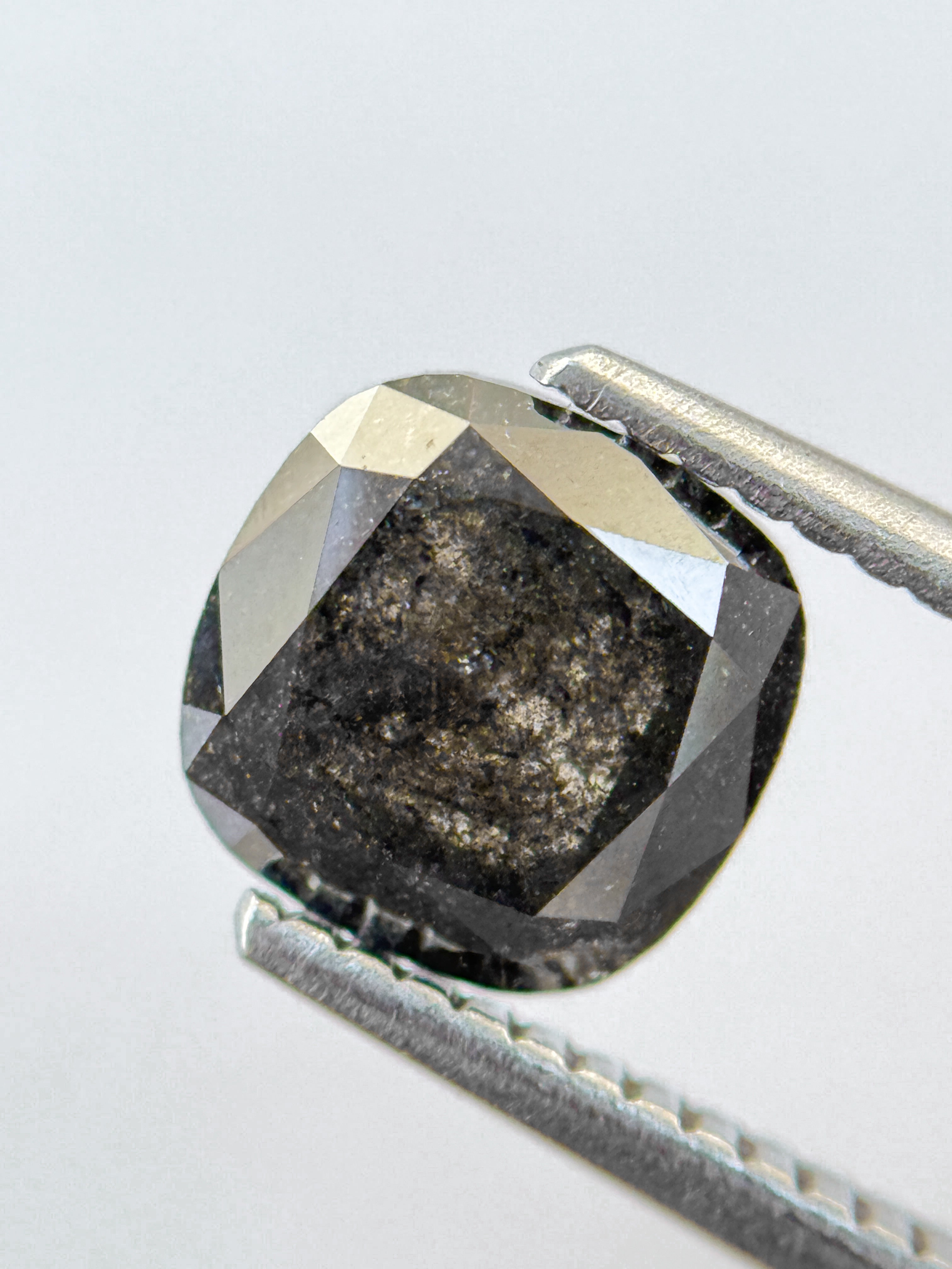 1.86 Ct Cushion Rose Cut Grey Natural Salt and Pepper Diamond