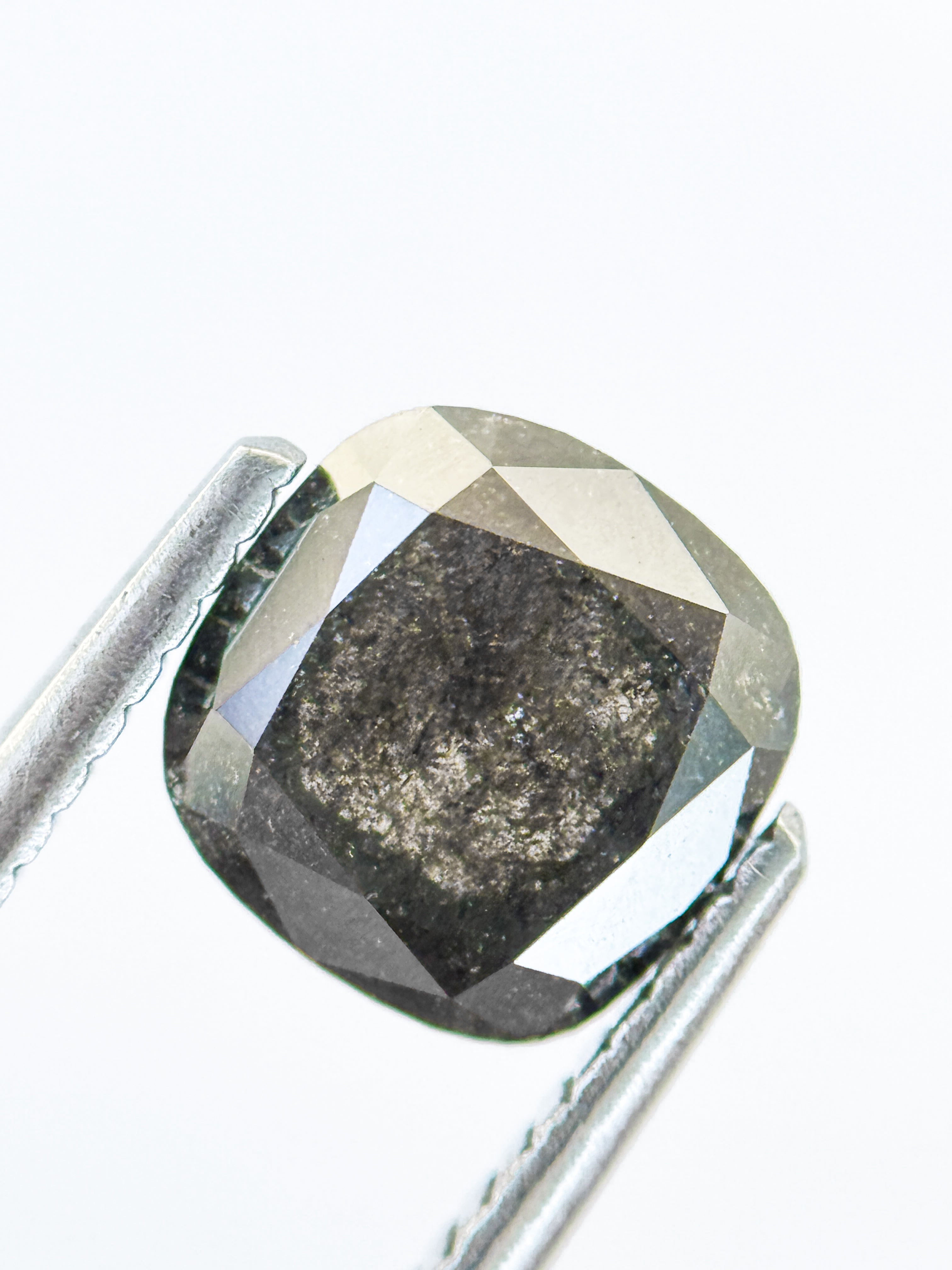 1.86 Ct Cushion Rose Cut Grey Natural Salt and Pepper Diamond