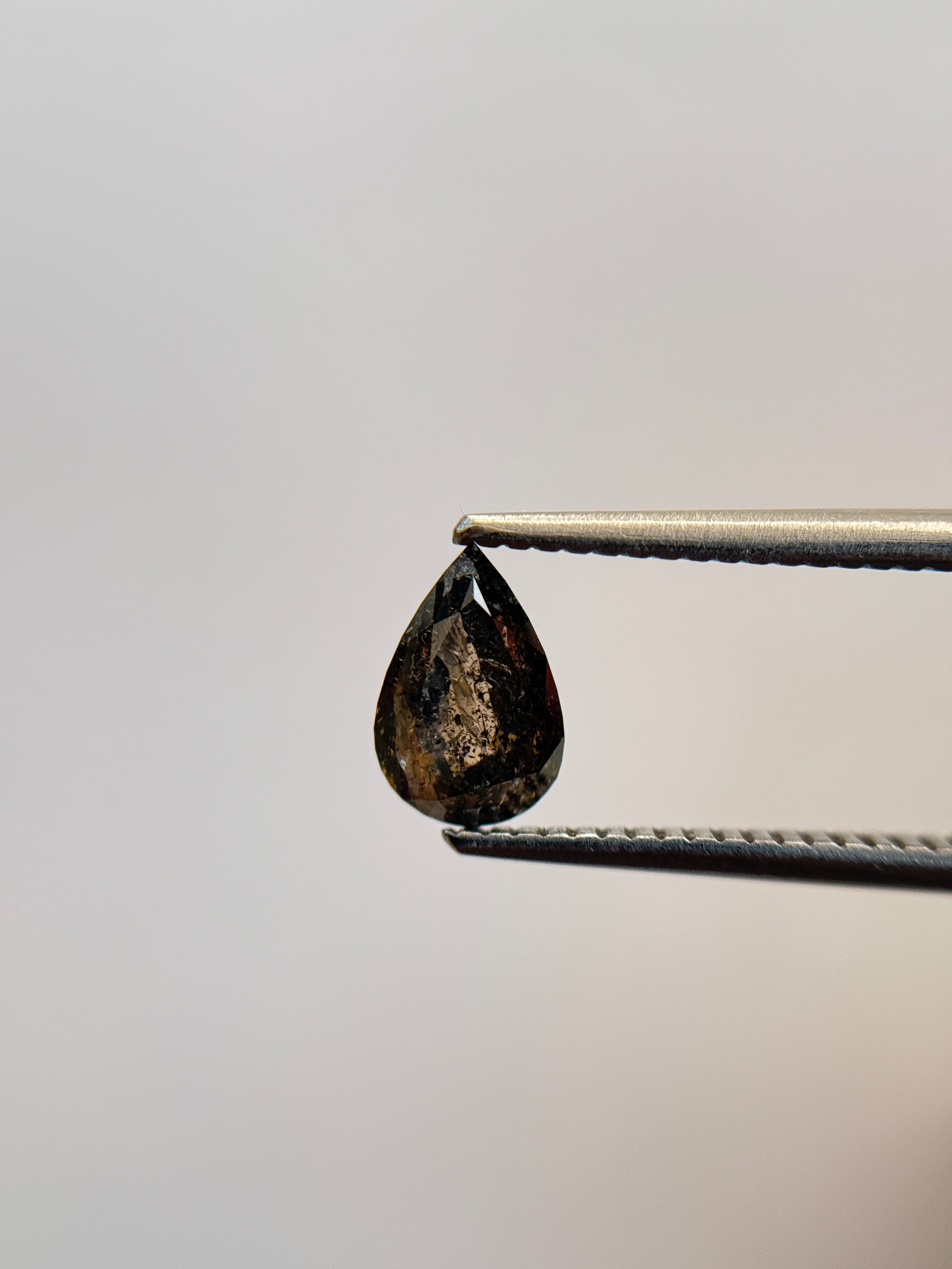 0.96 Ct Pear Rose Cut Grey Natural Salt and Pepper Diamond