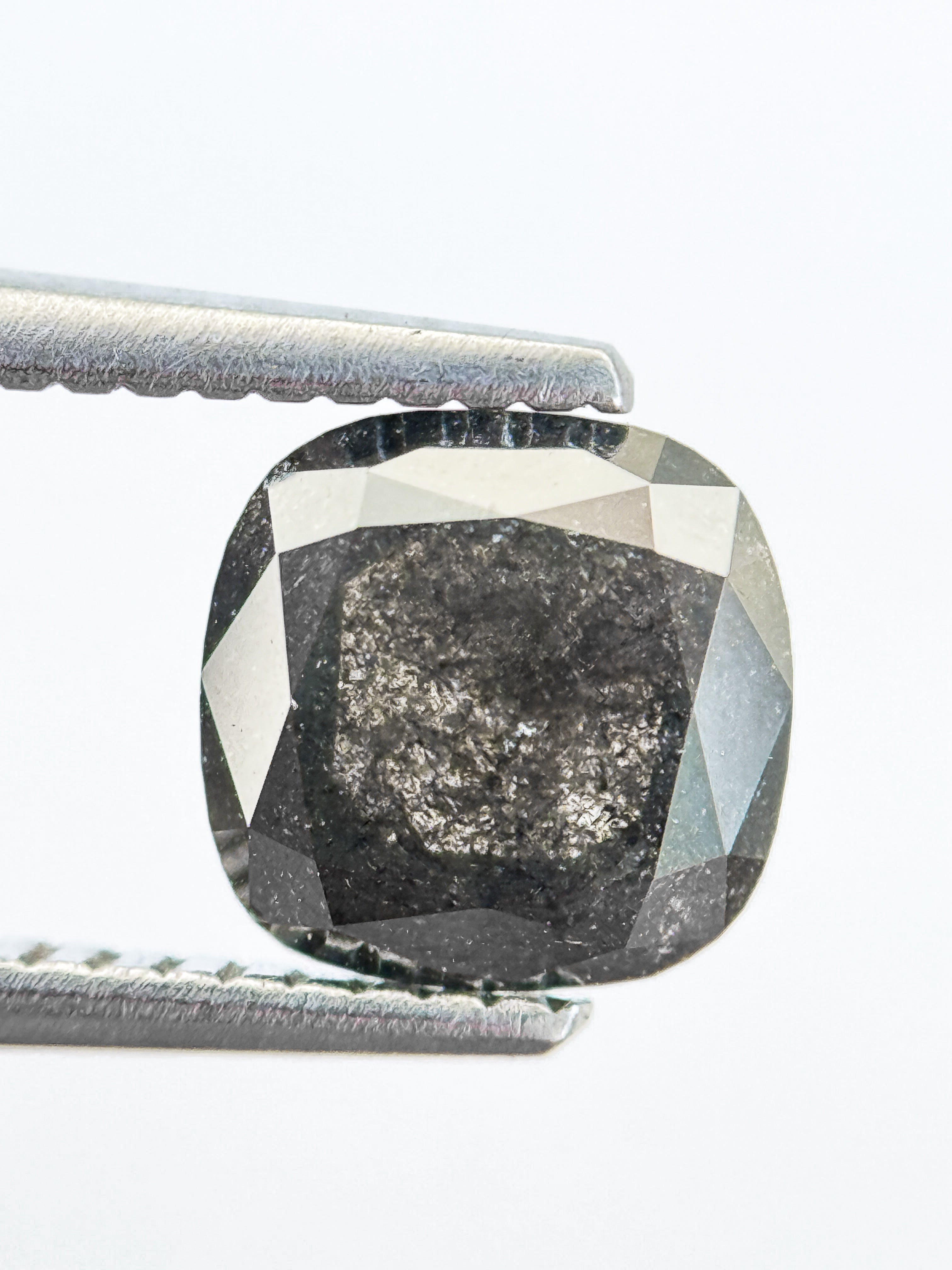 1.86 Ct Cushion Rose Cut Grey Natural Salt and Pepper Diamond