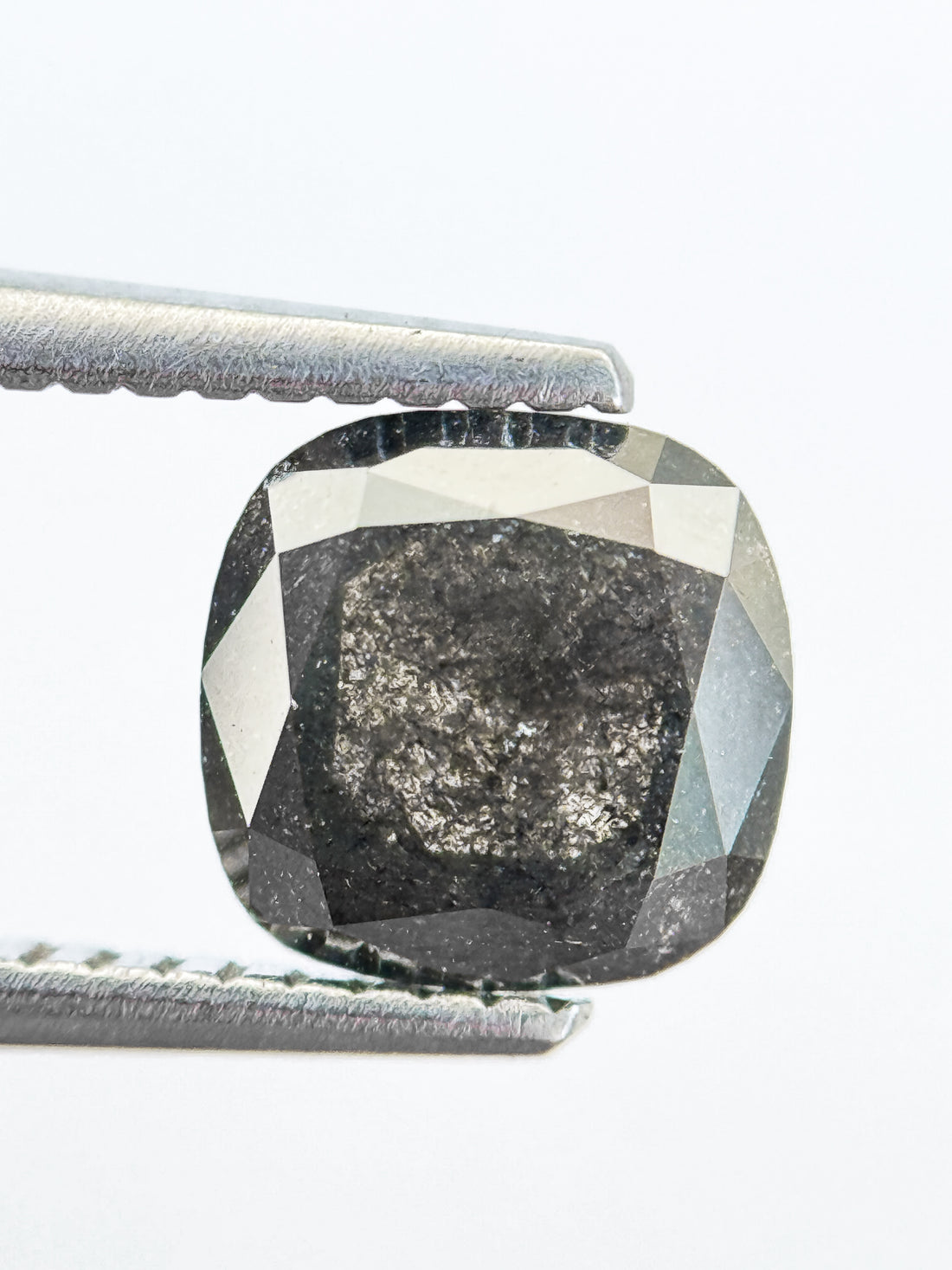 1.86 Ct Cushion Rose Cut Grey Natural Salt and Pepper Diamond