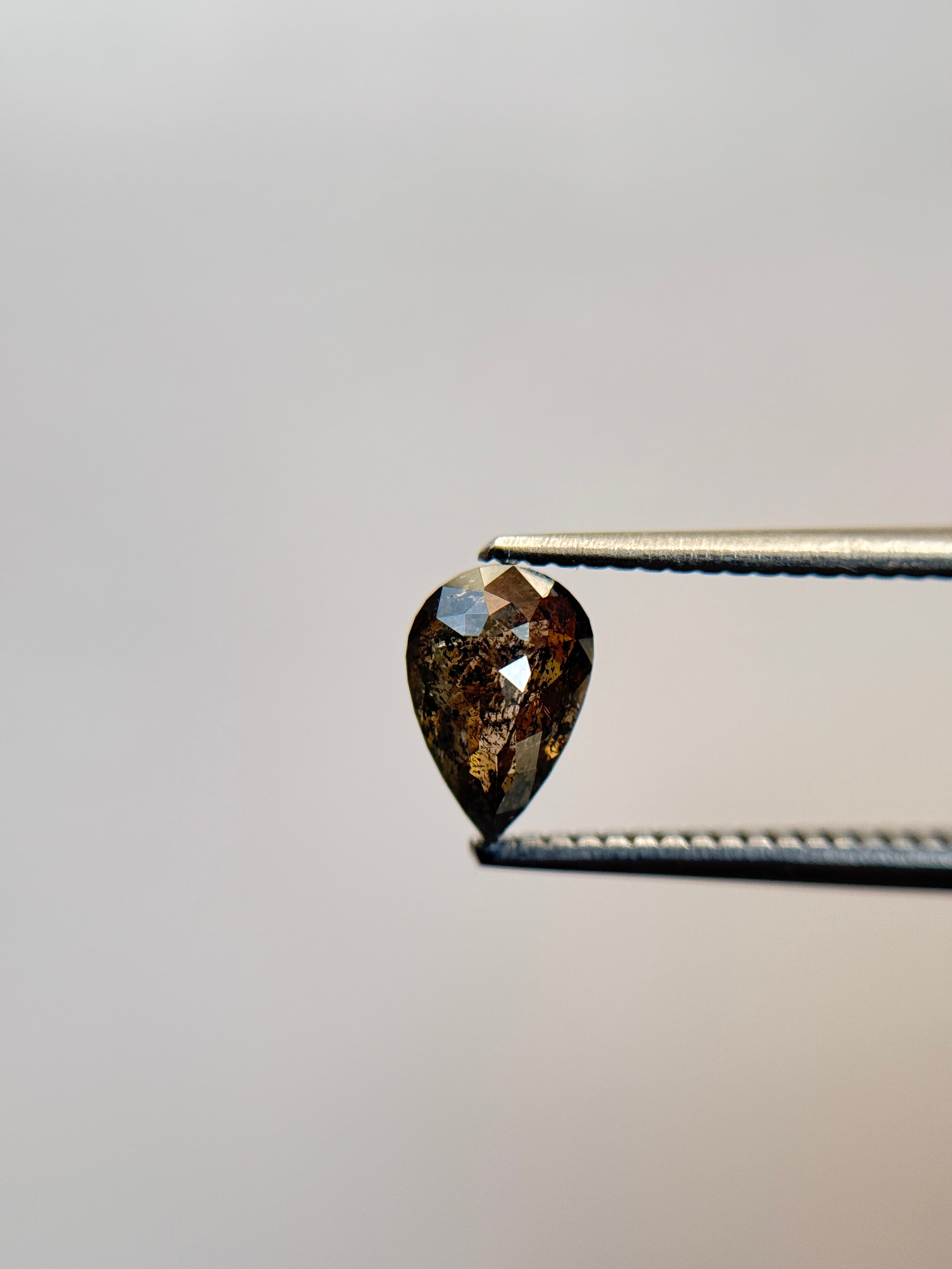 0.96 Ct Pear Rose Cut Grey Natural Salt and Pepper Diamond