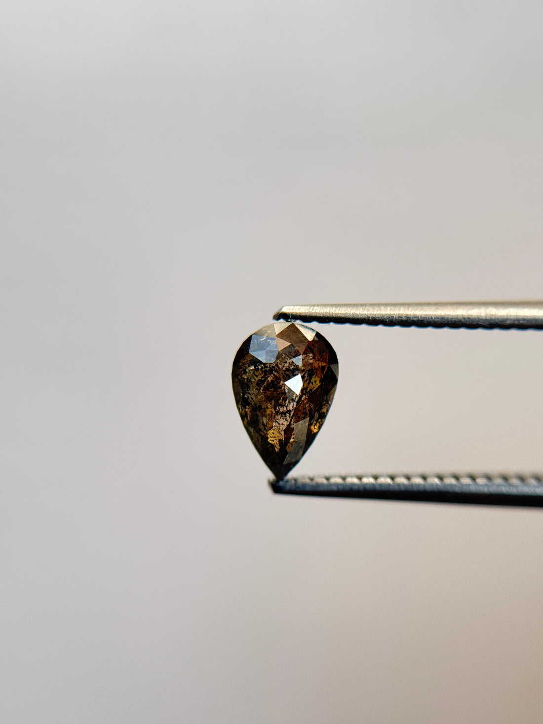 0.96 Ct Pear Rose Cut Grey Natural Salt and Pepper Diamond