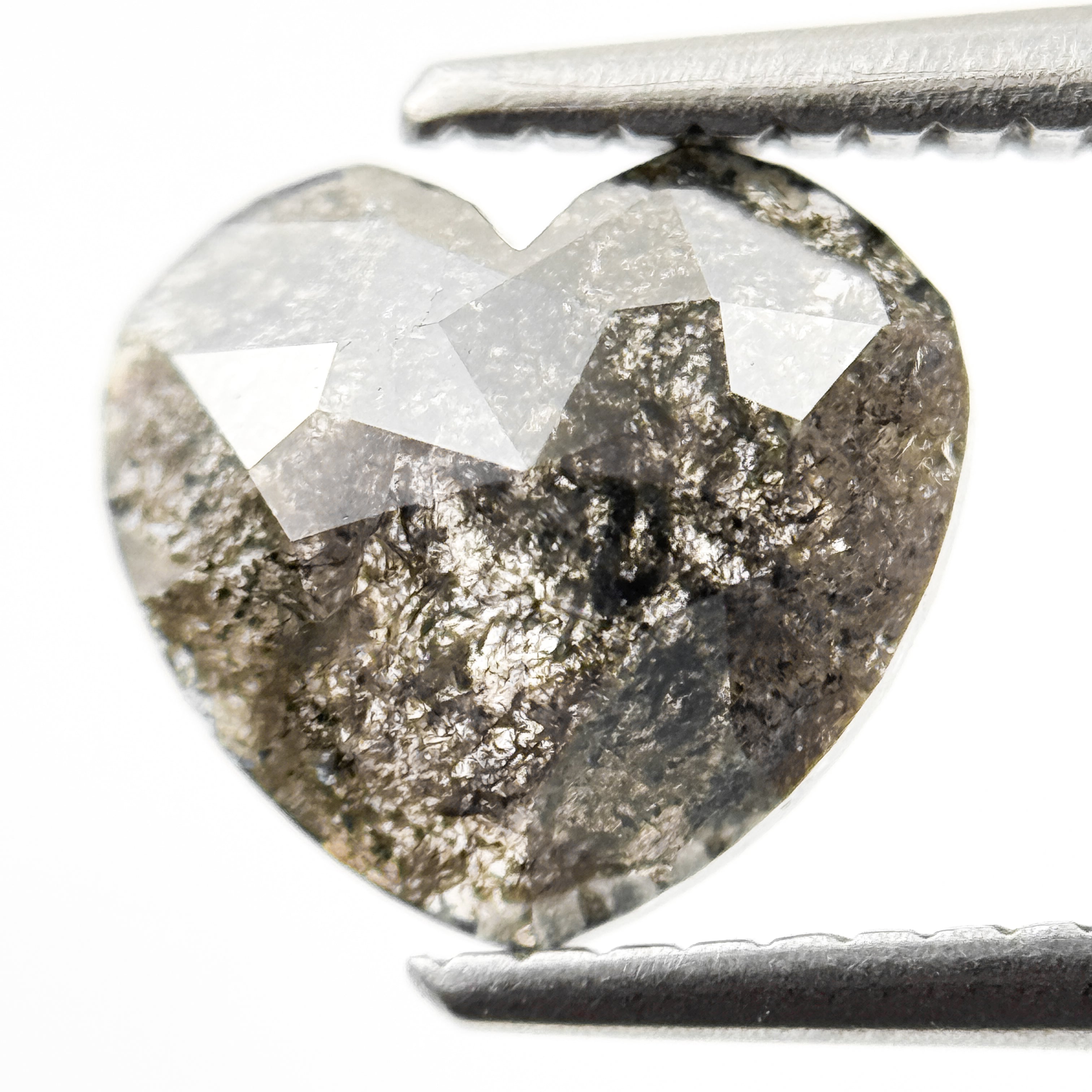 9 MM Heart Rose Cut Grey Natural Galaxy Diamond