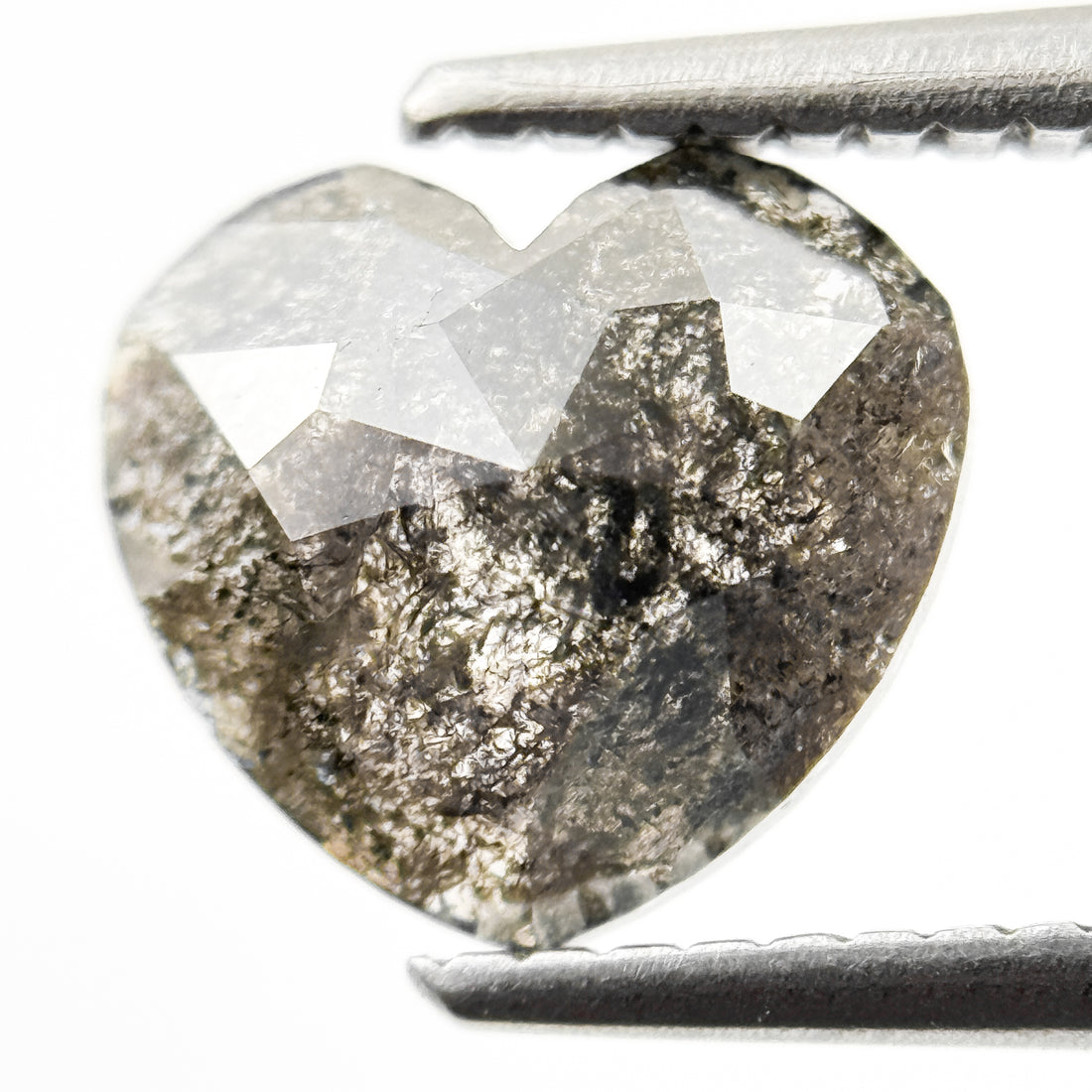 9 MM Heart Rose Cut Grey Natural Galaxy Diamond