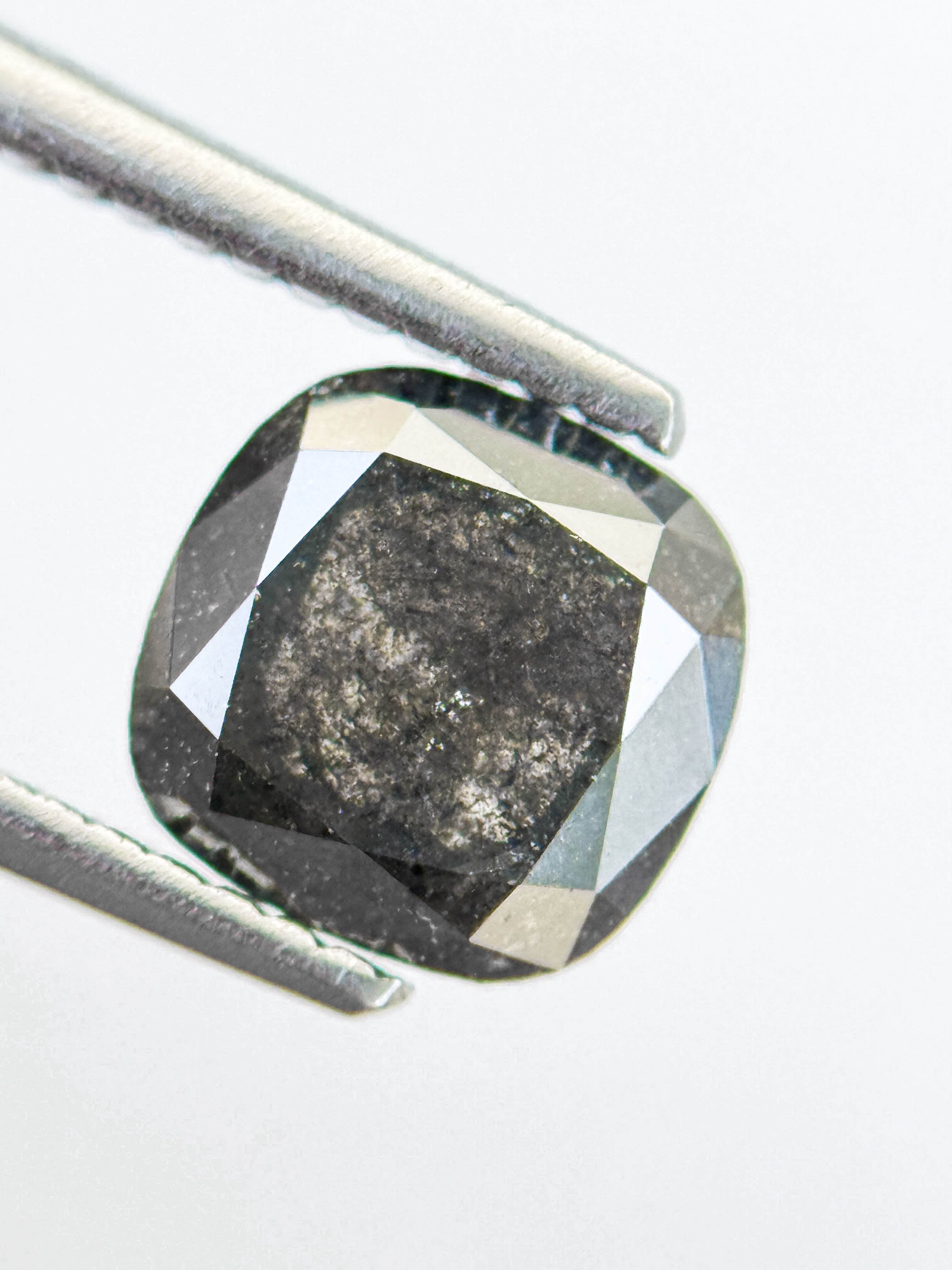 1.86 Ct Cushion Rose Cut Grey Natural Salt and Pepper Diamond