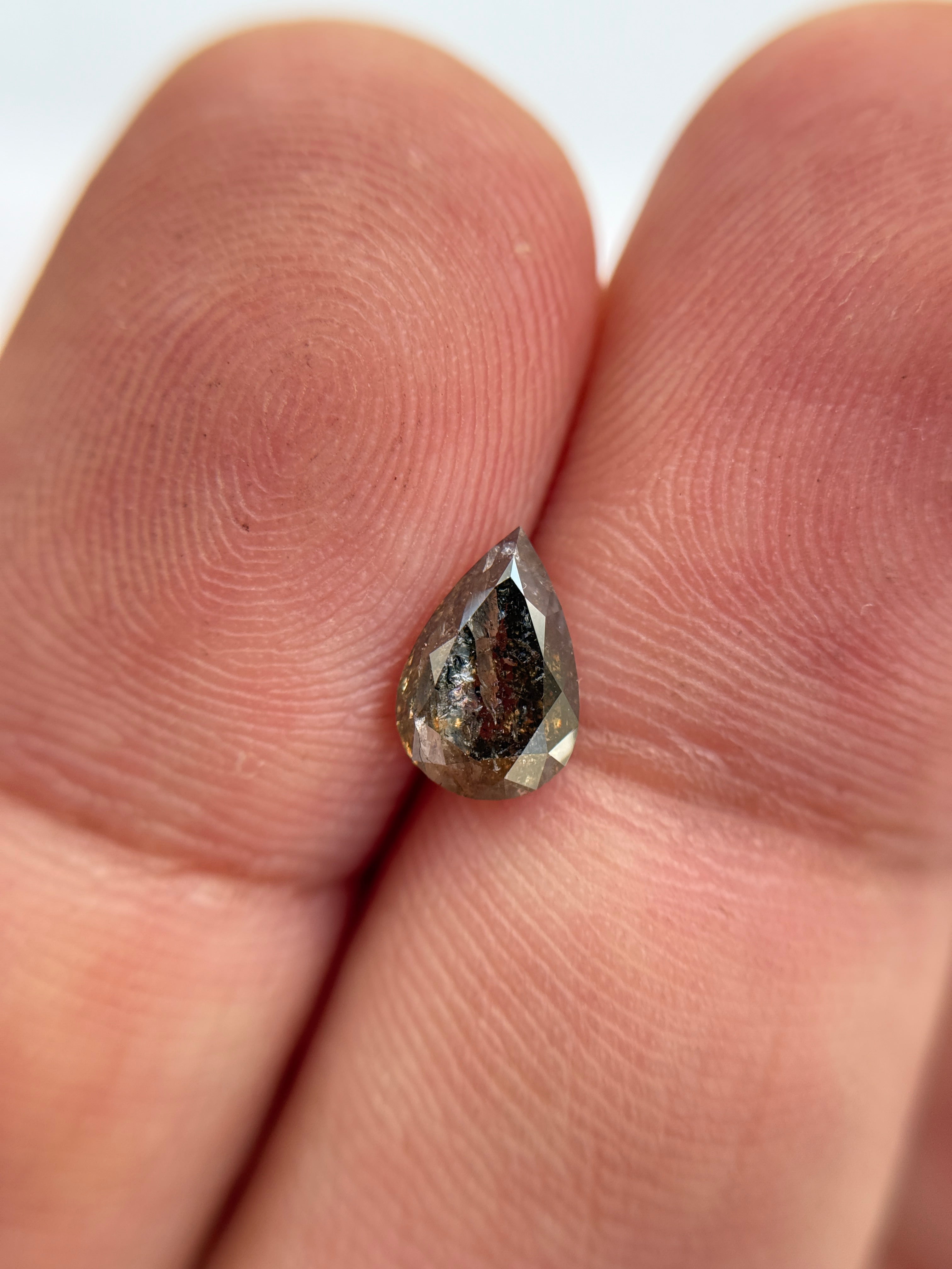 0.96 Ct Pear Rose Cut Grey Natural Salt and Pepper Diamond