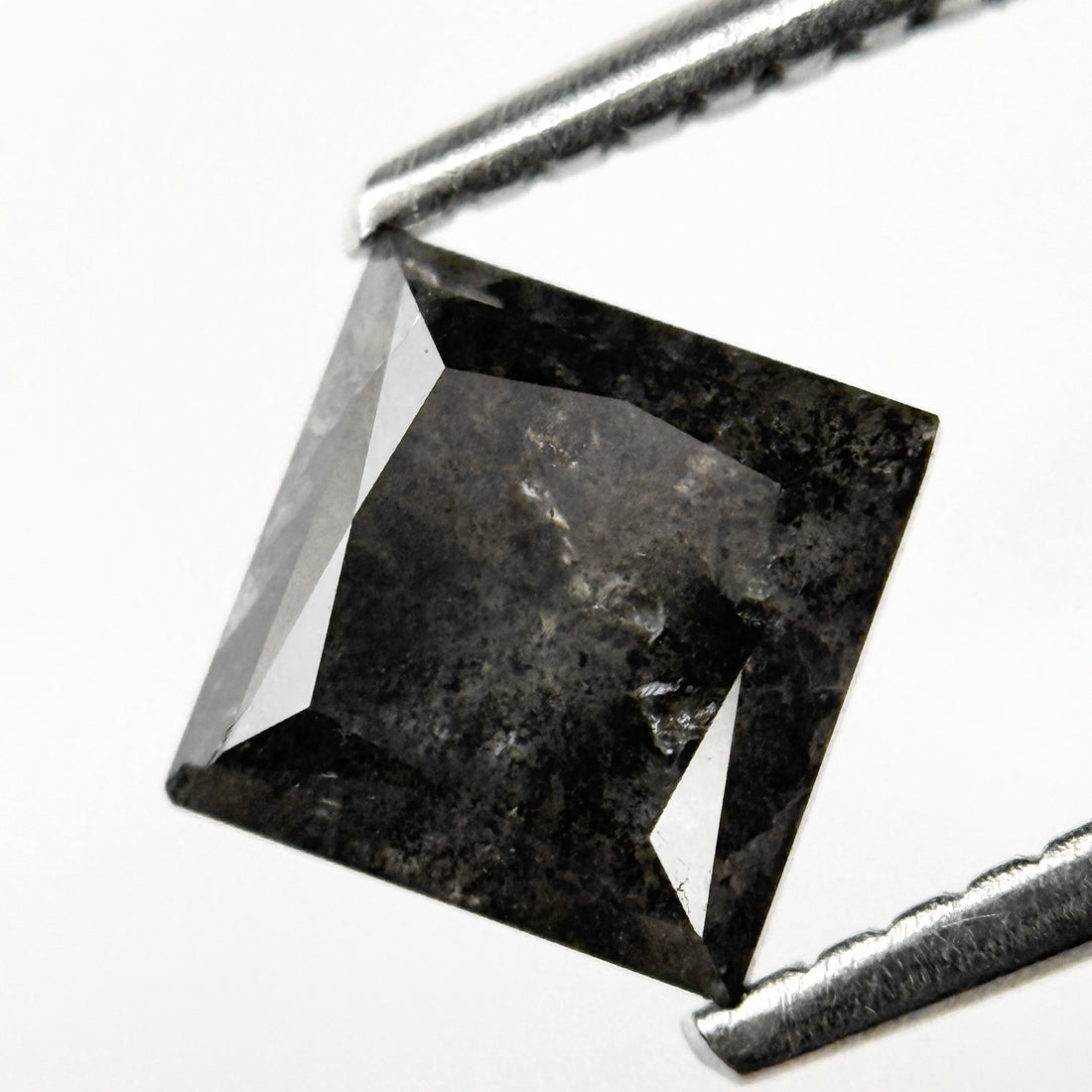 1.26 Ct Princess Rose Cut Grey Natural Salt and Pepper Diamond