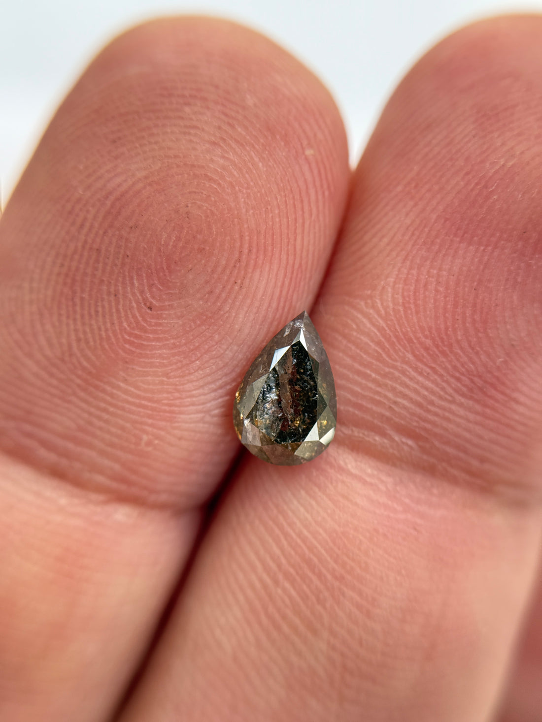 0.96 Ct Pear Rose Cut Grey Natural Salt and Pepper Diamond