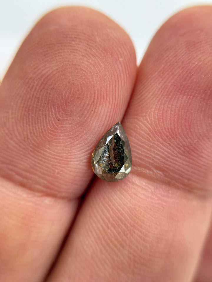 0.96 Ct Pear Rose Cut Grey Natural Salt and Pepper Diamond