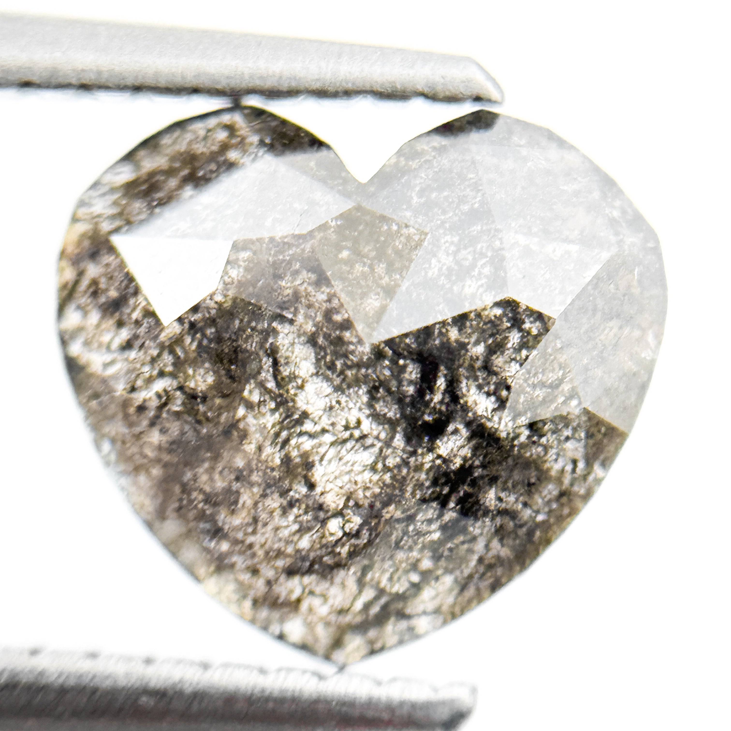 9 MM Heart Rose Cut Grey Natural Galaxy Diamond