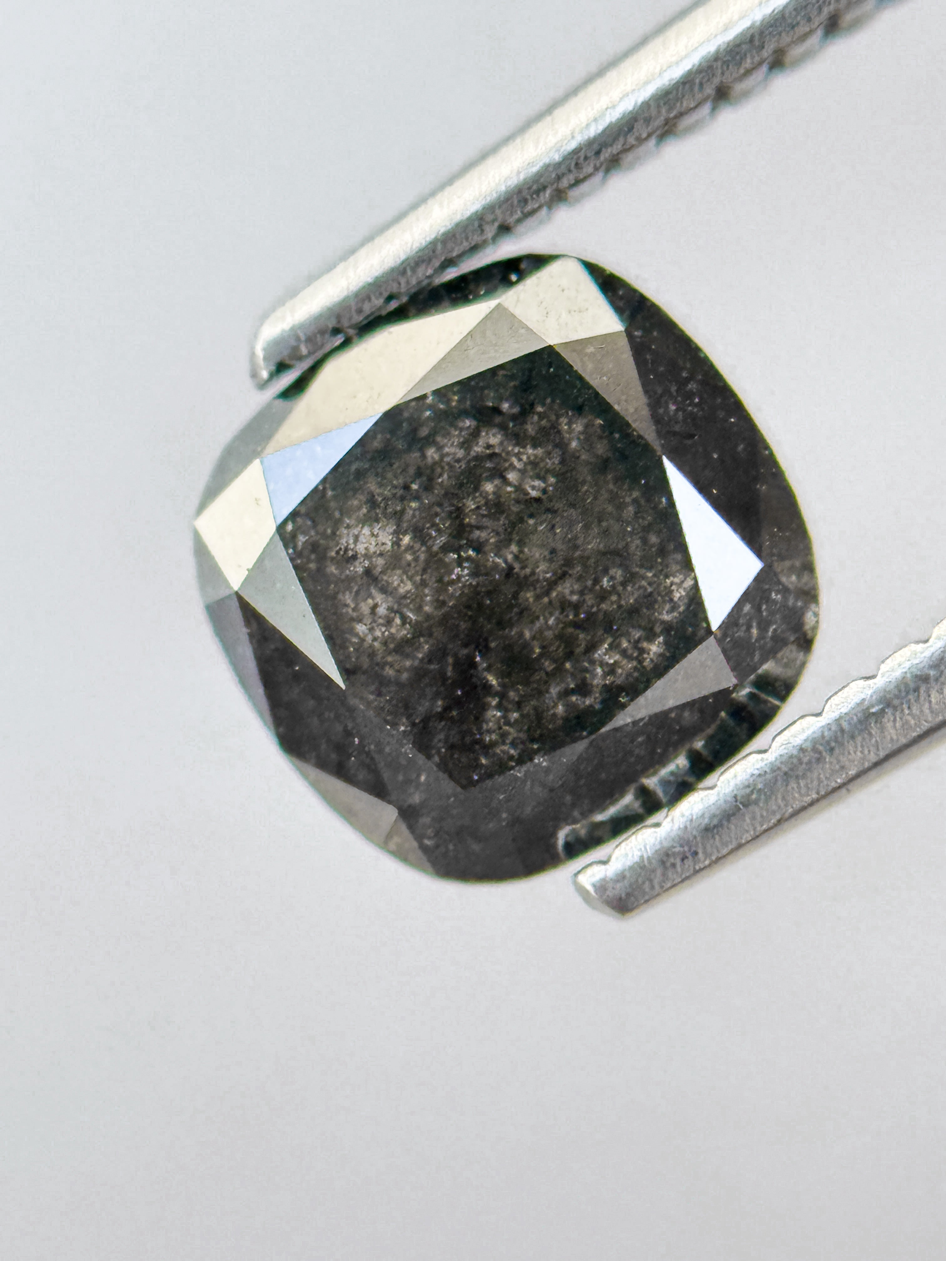 1.86 Ct Cushion Rose Cut Grey Natural Salt and Pepper Diamond