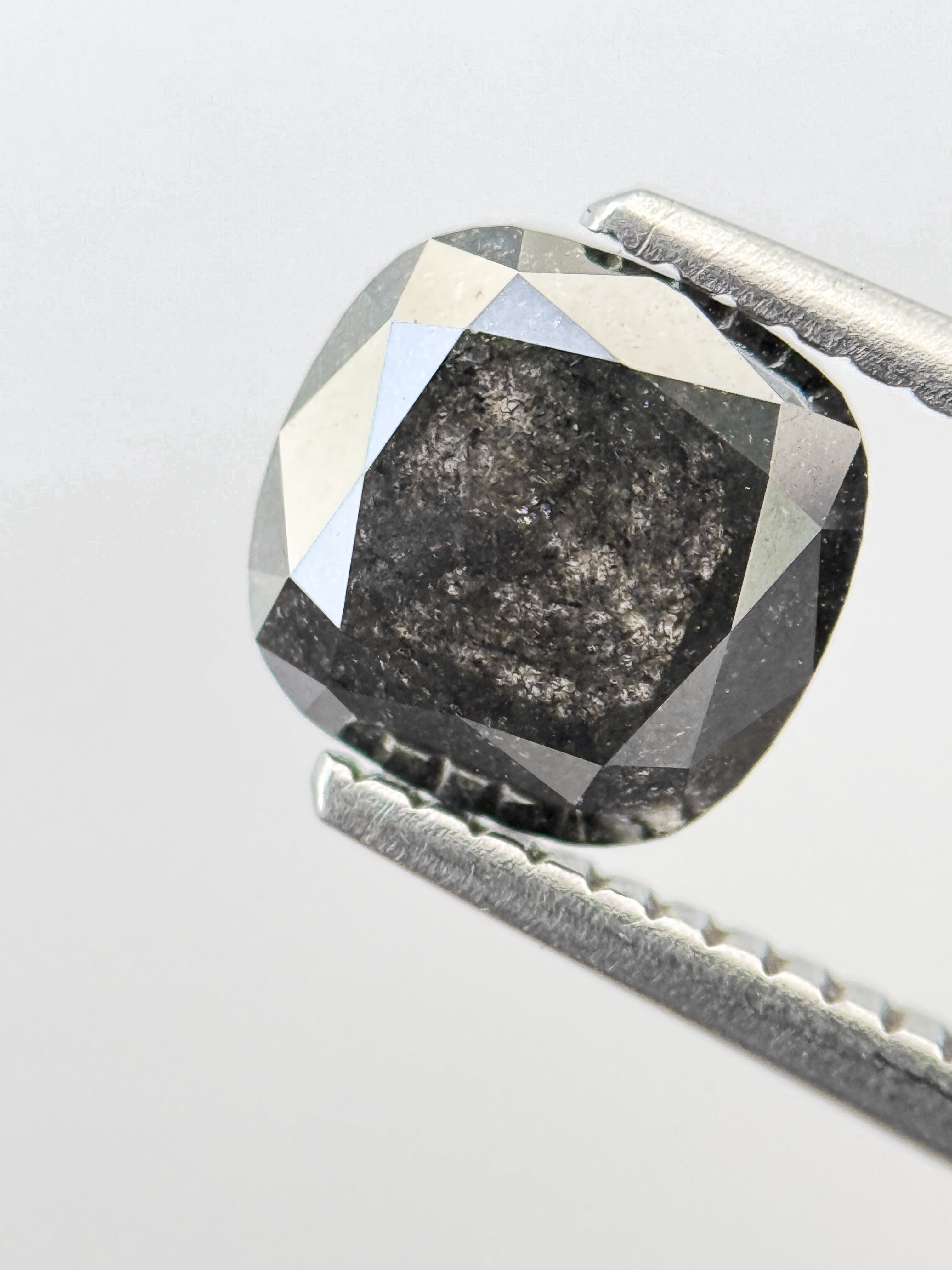 1.86 Ct Cushion Rose Cut Grey Natural Salt and Pepper Diamond
