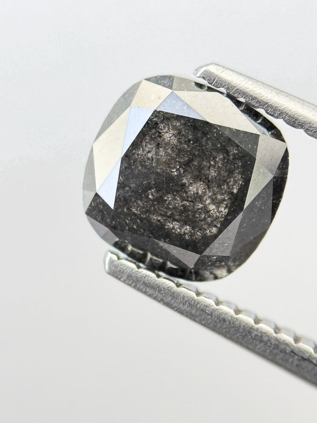 1.86 Ct Cushion Rose Cut Grey Natural Salt and Pepper Diamond