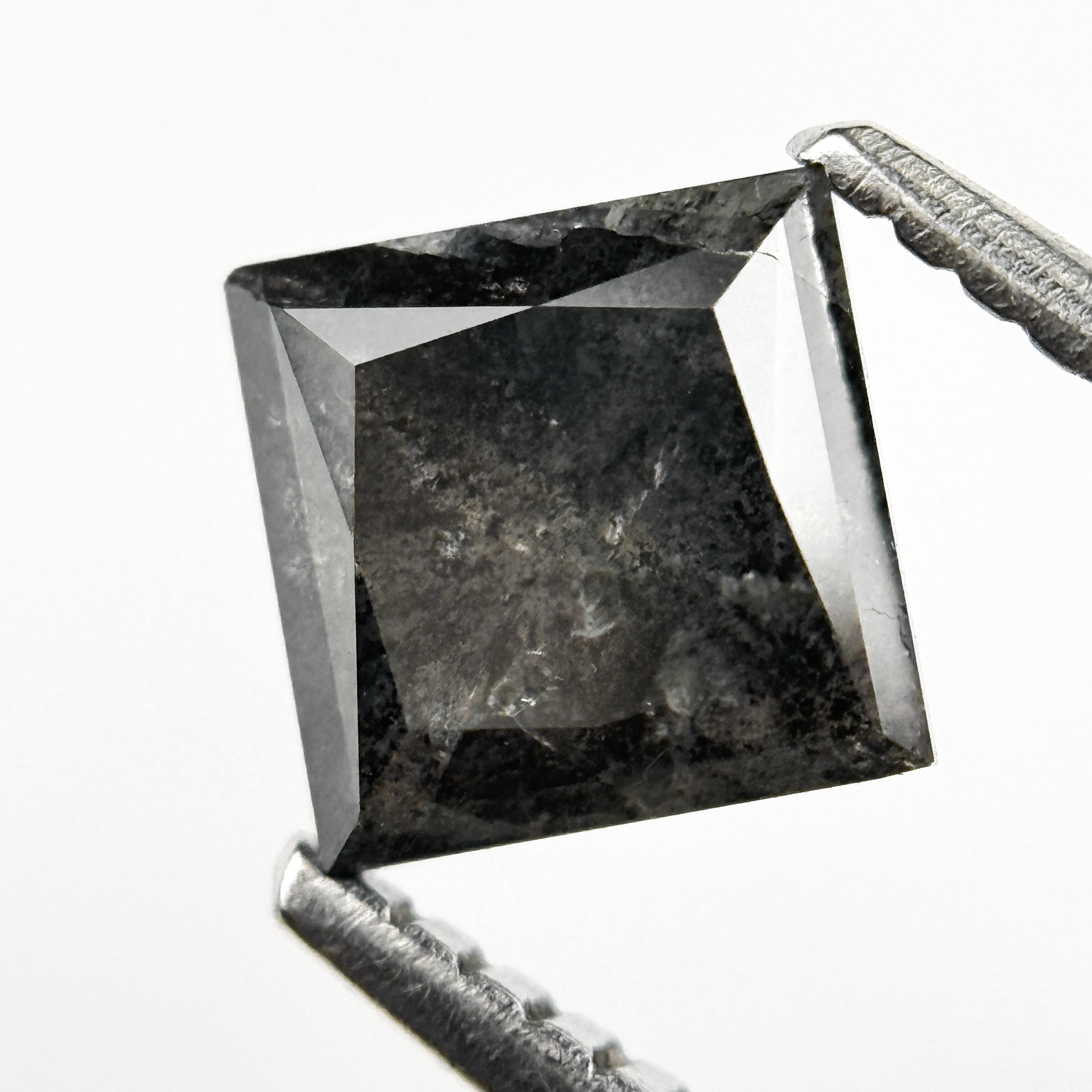 1.26 Ct Princess Rose Cut Grey Natural Salt and Pepper Diamond