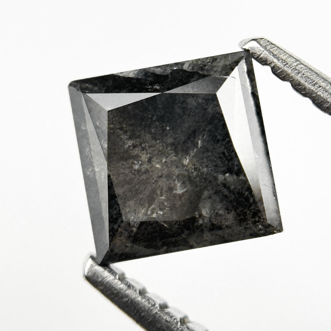 1.26 Ct Princess Rose Cut Grey Natural Salt and Pepper Diamond