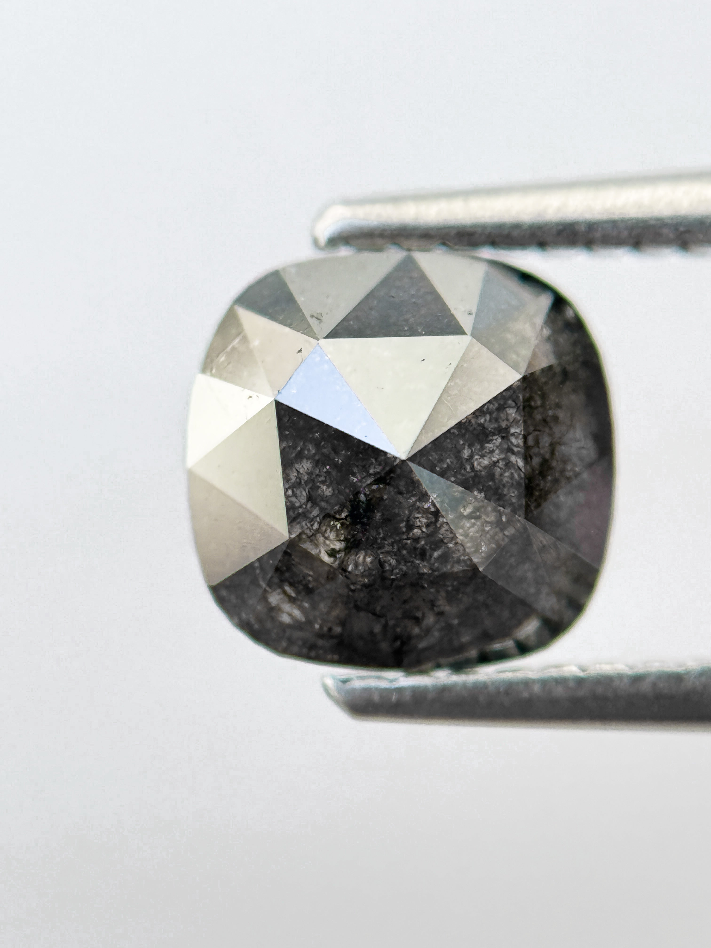 1.86 Ct Cushion Rose Cut Grey Natural Salt and Pepper Diamond
