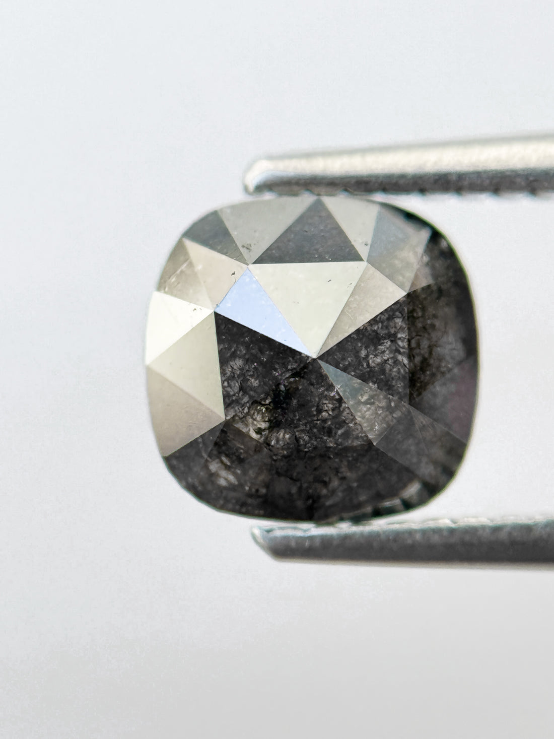 1.86 Ct Cushion Rose Cut Grey Natural Salt and Pepper Diamond