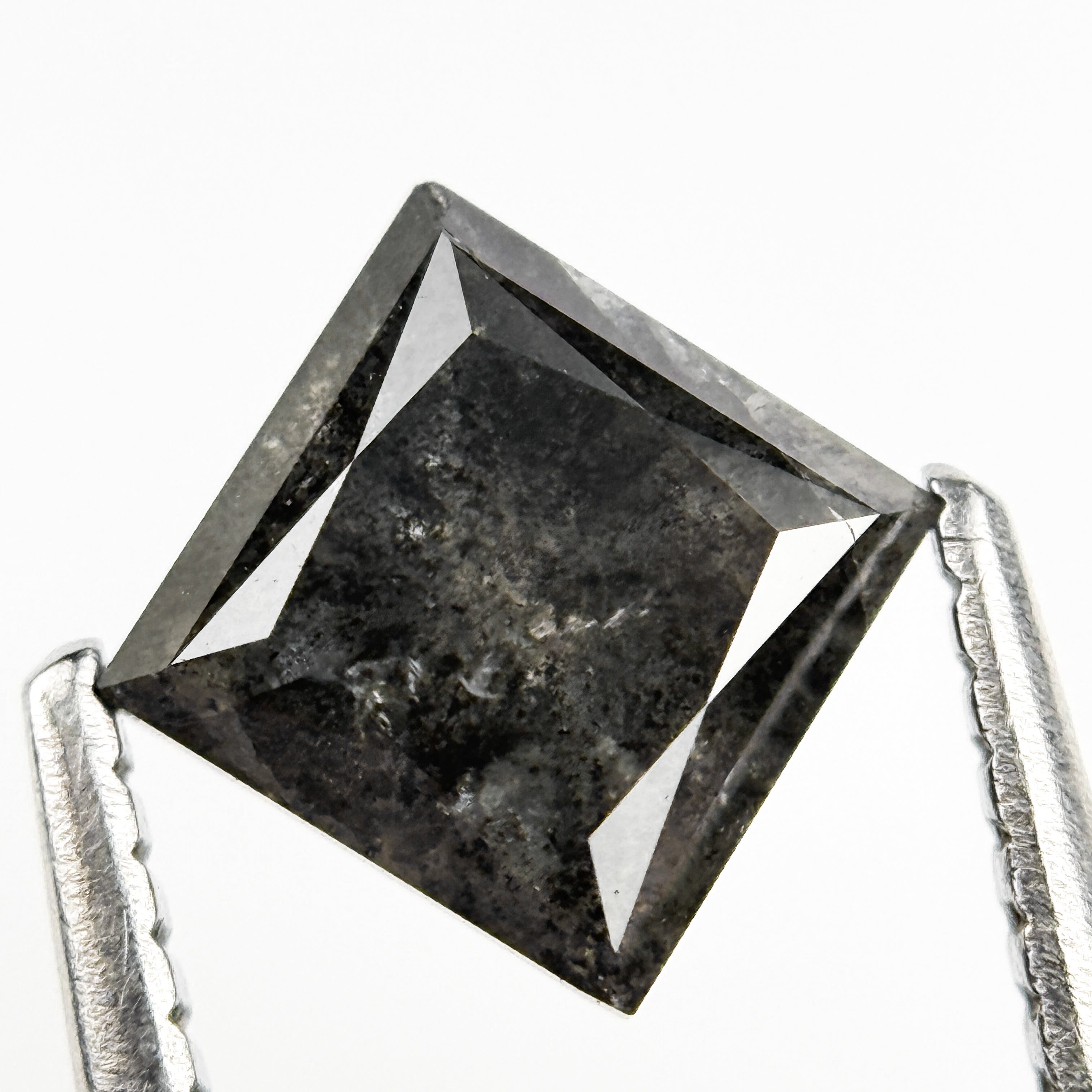 1.26 Ct Princess Rose Cut Grey Natural Salt and Pepper Diamond