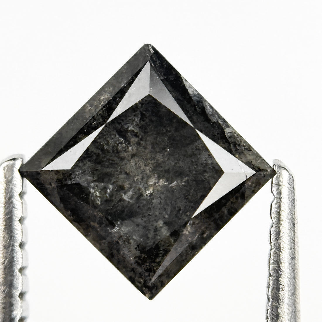 1.26 Ct Princess Rose Cut Grey Natural Salt and Pepper Diamond
