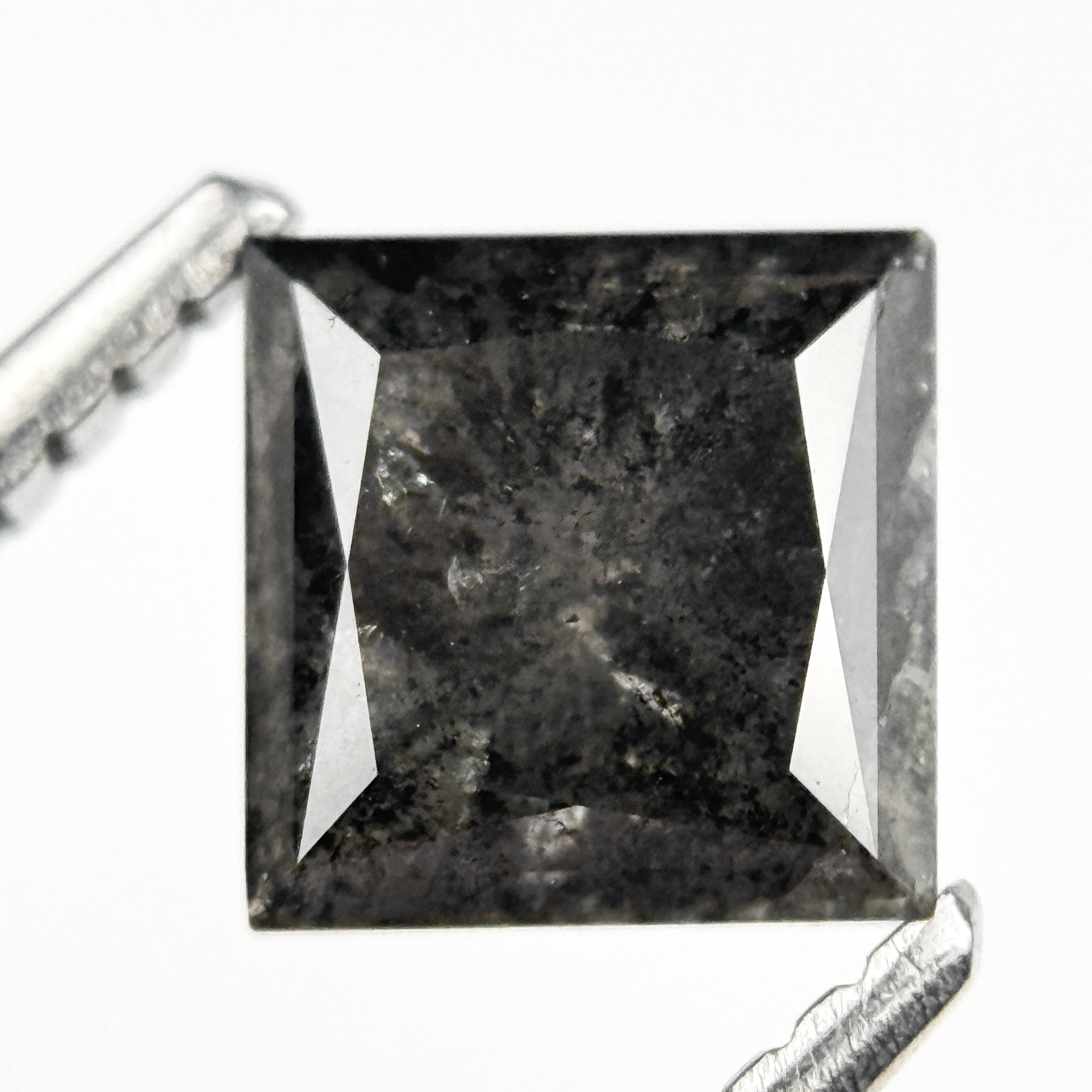 1.26 Ct Princess Rose Cut Grey Natural Salt and Pepper Diamond