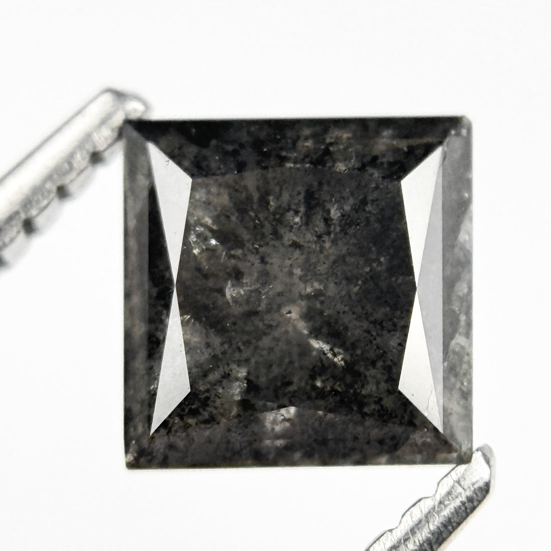 1.26 Ct Princess Rose Cut Grey Natural Salt and Pepper Diamond